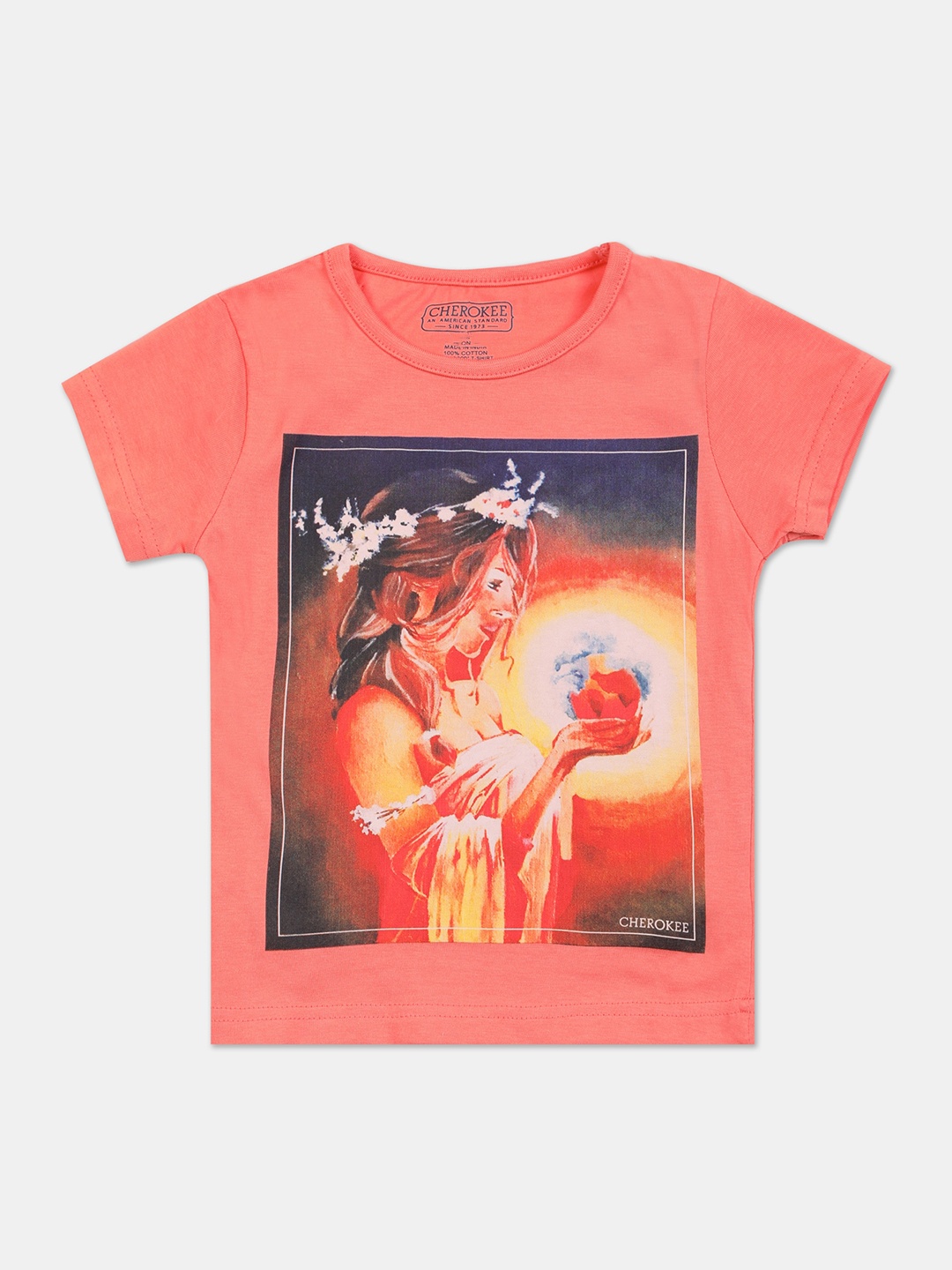 

Cherokee Girls Coral Printed Round Neck T-shirt