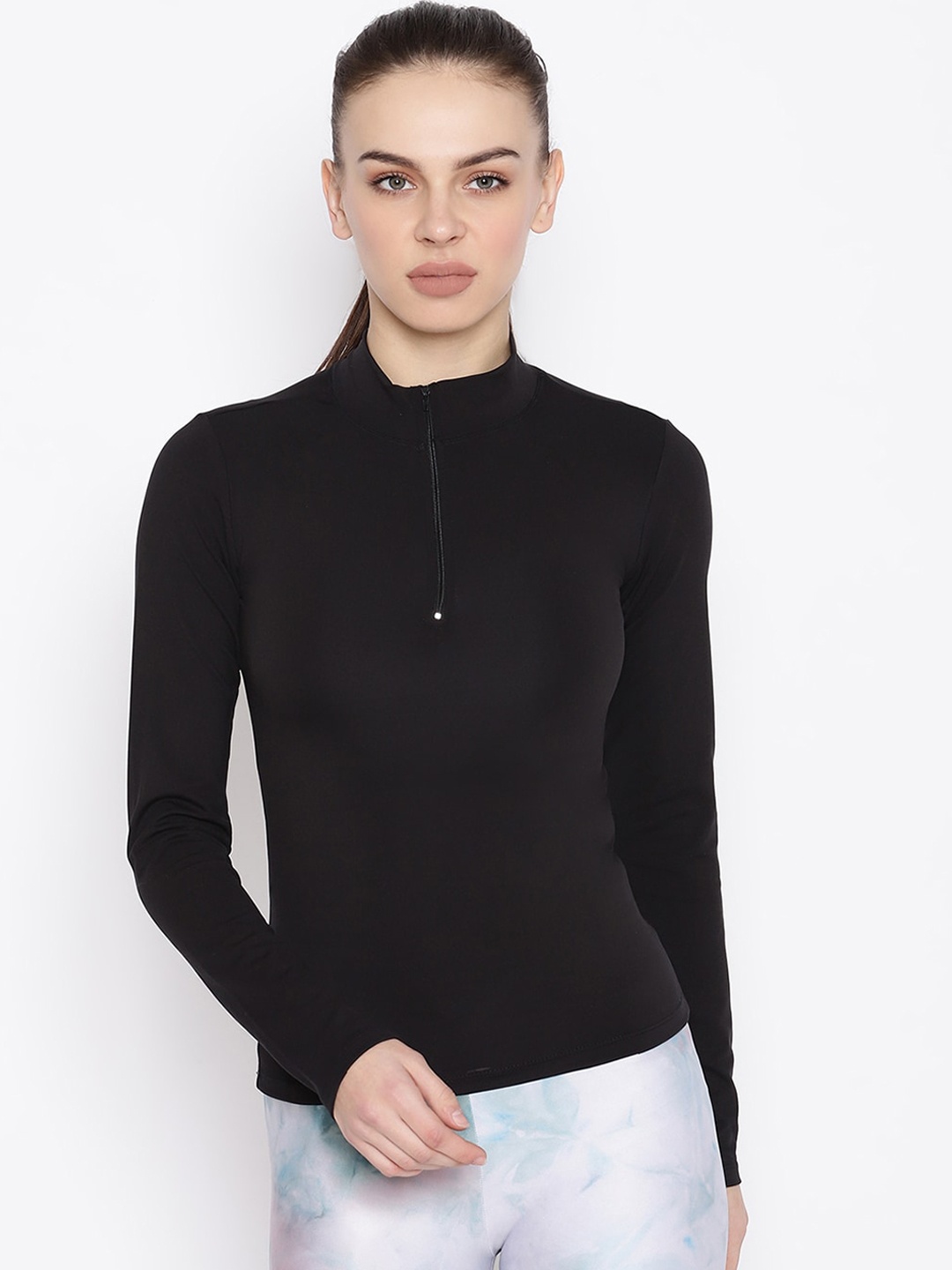

iki chic Women Black Solid High Neck T-shirt
