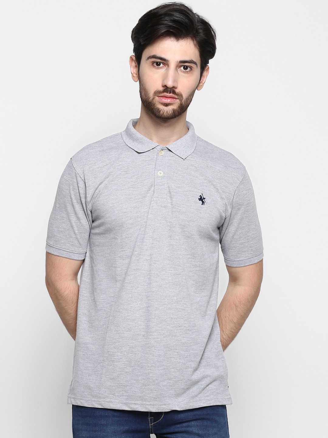 

Cantabil Men Grey Solid Polo Collar T-shirt