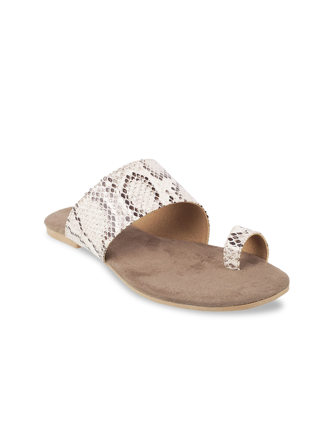 

Mochi Women Beige Textured One Toe Flats