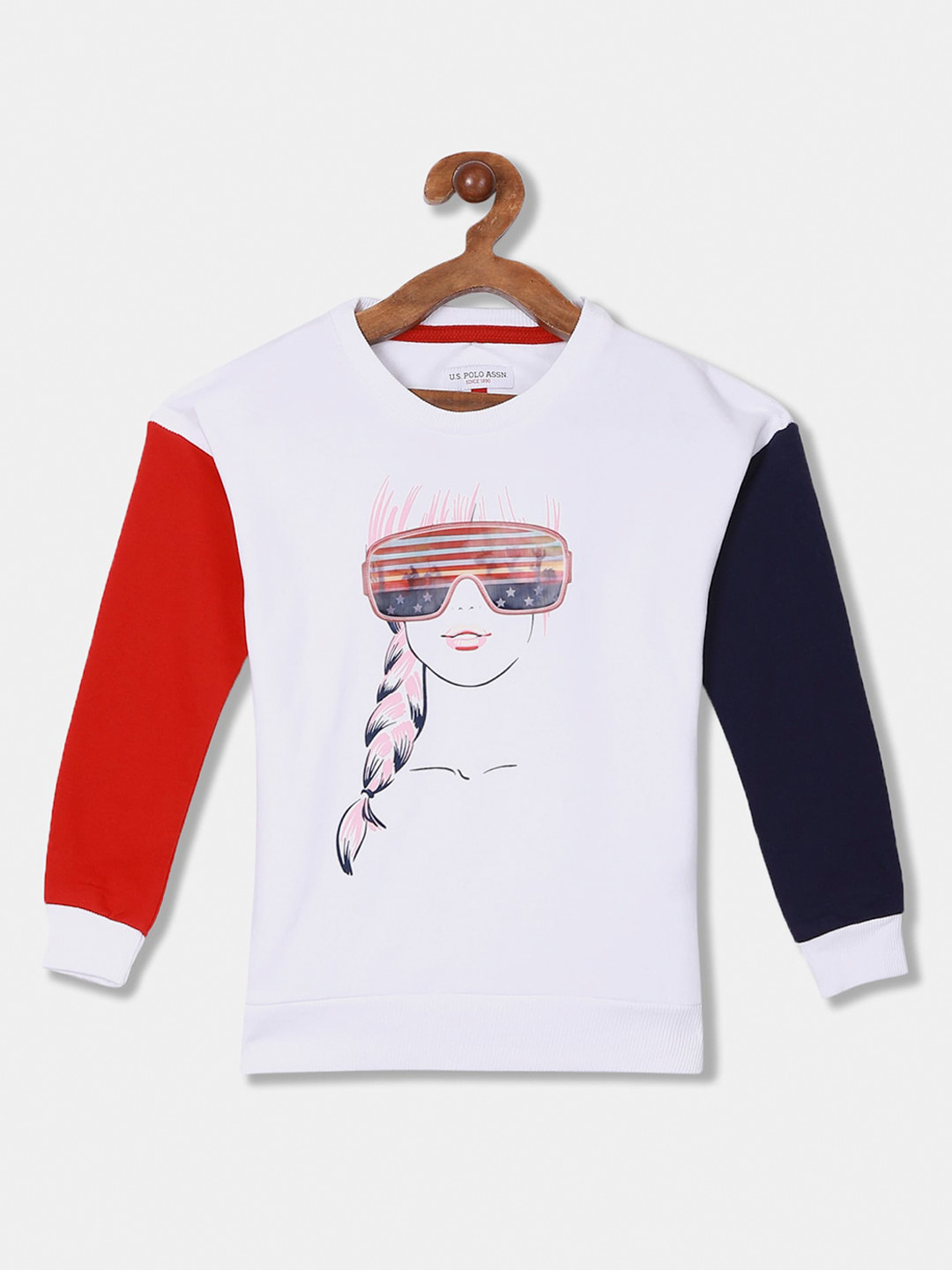 

U.S. Polo Assn. Kids Girls White Printed Sweatshirt
