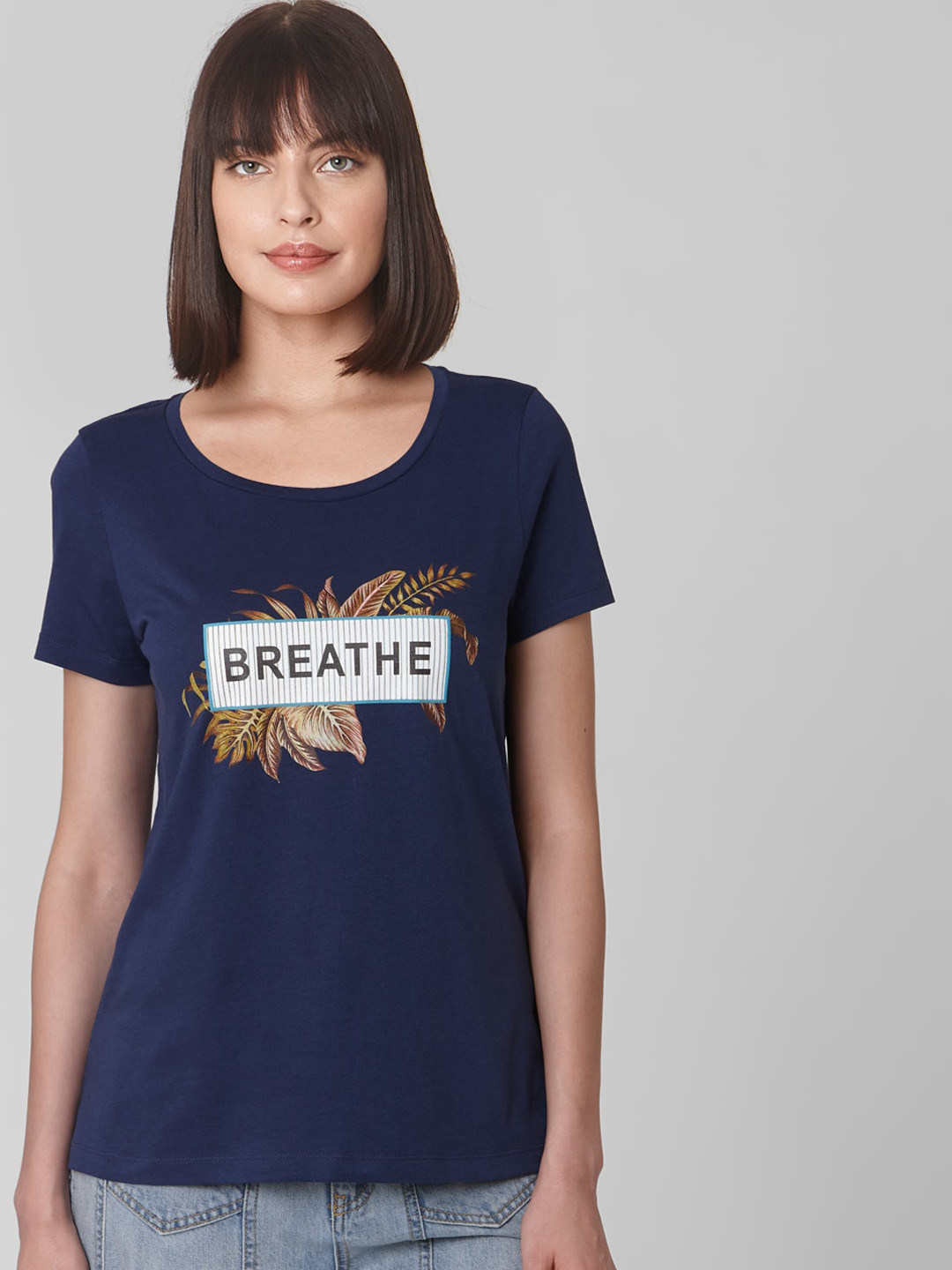 

Vero Moda Women Blue Printed Round Neck T-shirt