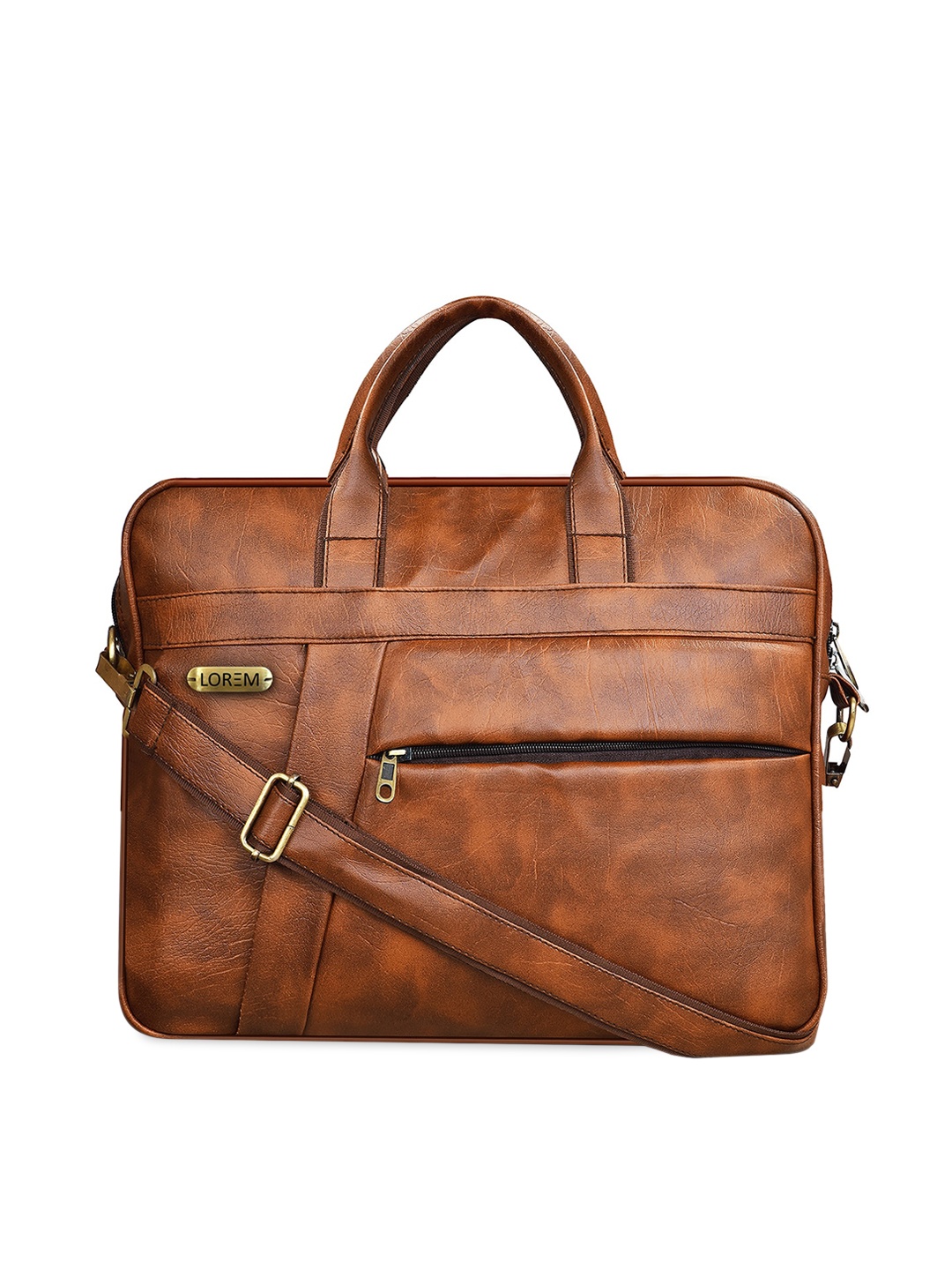 

LOREM Unisex Tan Brown Textured 16" Laptop Bag