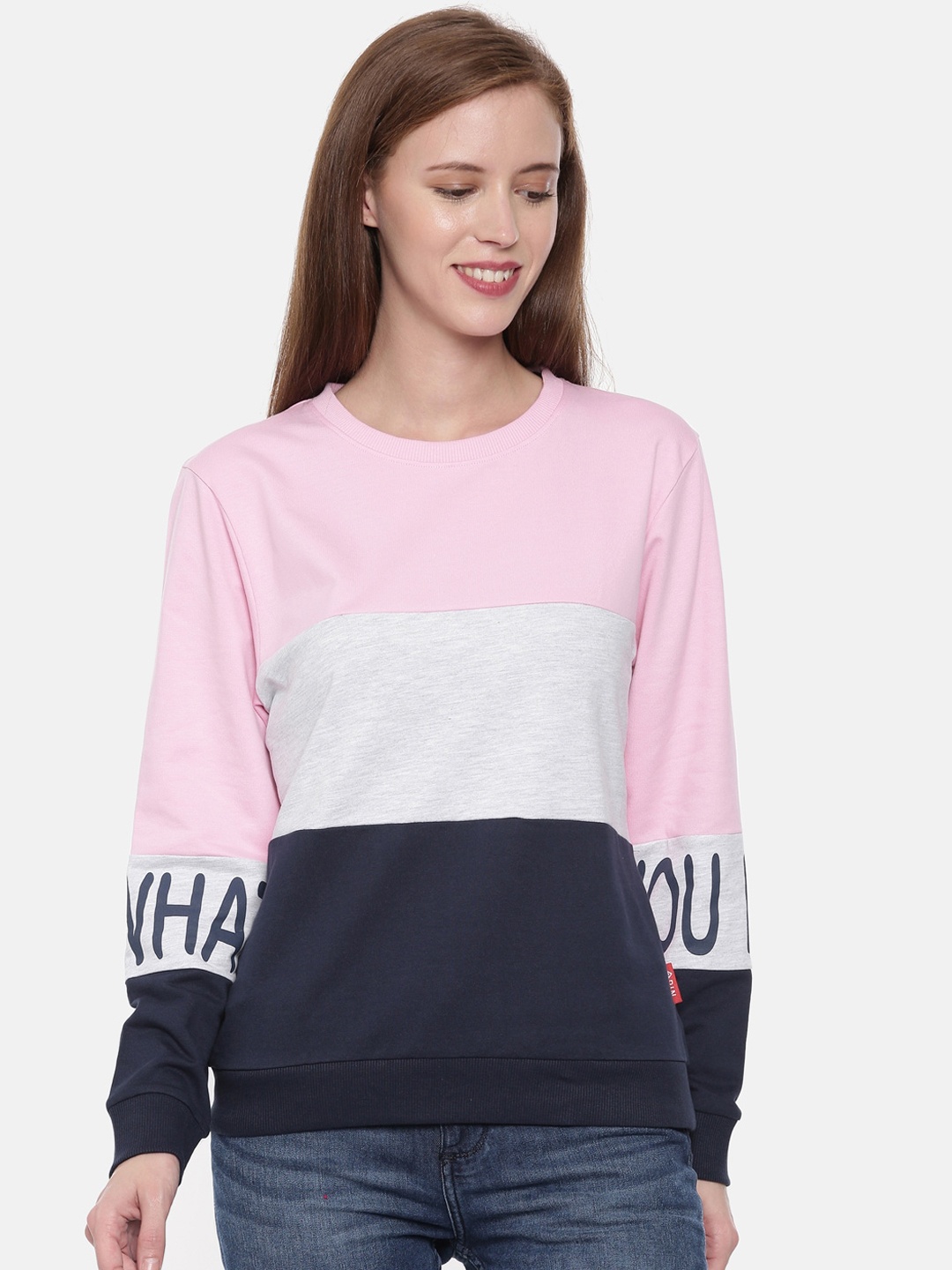 

3PIN Women Pink & Grey Colourblocked Sweatshirt