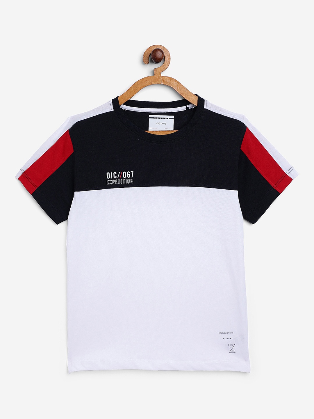 Octave Boys White & Black Colourblocked Round Neck T-shirt