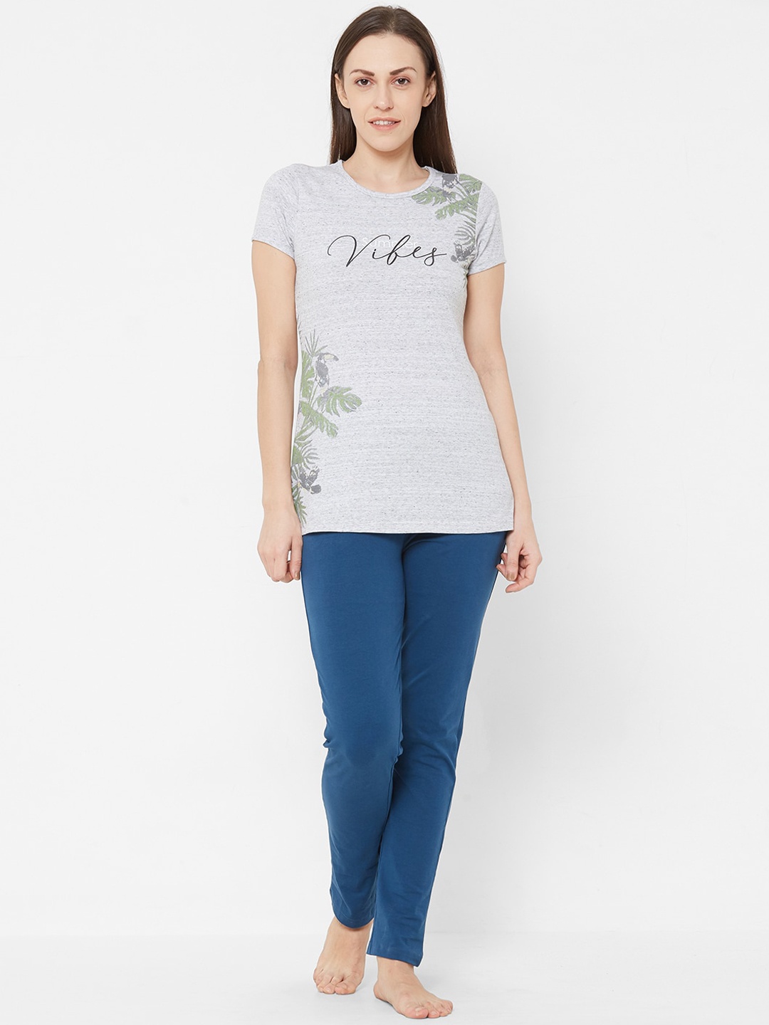 

Sweet Dreams Women Grey & Blue Printed Night suit