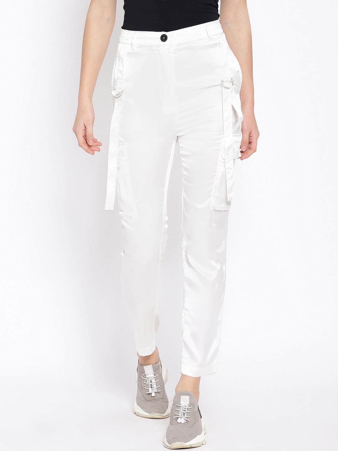 

HOUSE OF KKARMA Women White Slim Fit Solid Cargos
