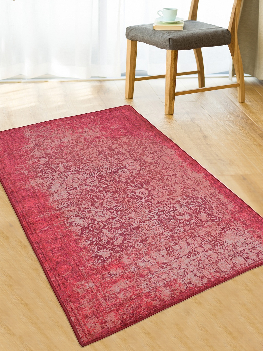 RUGSMITH Red & Beige Digital Printed Anti-Skid Carpet