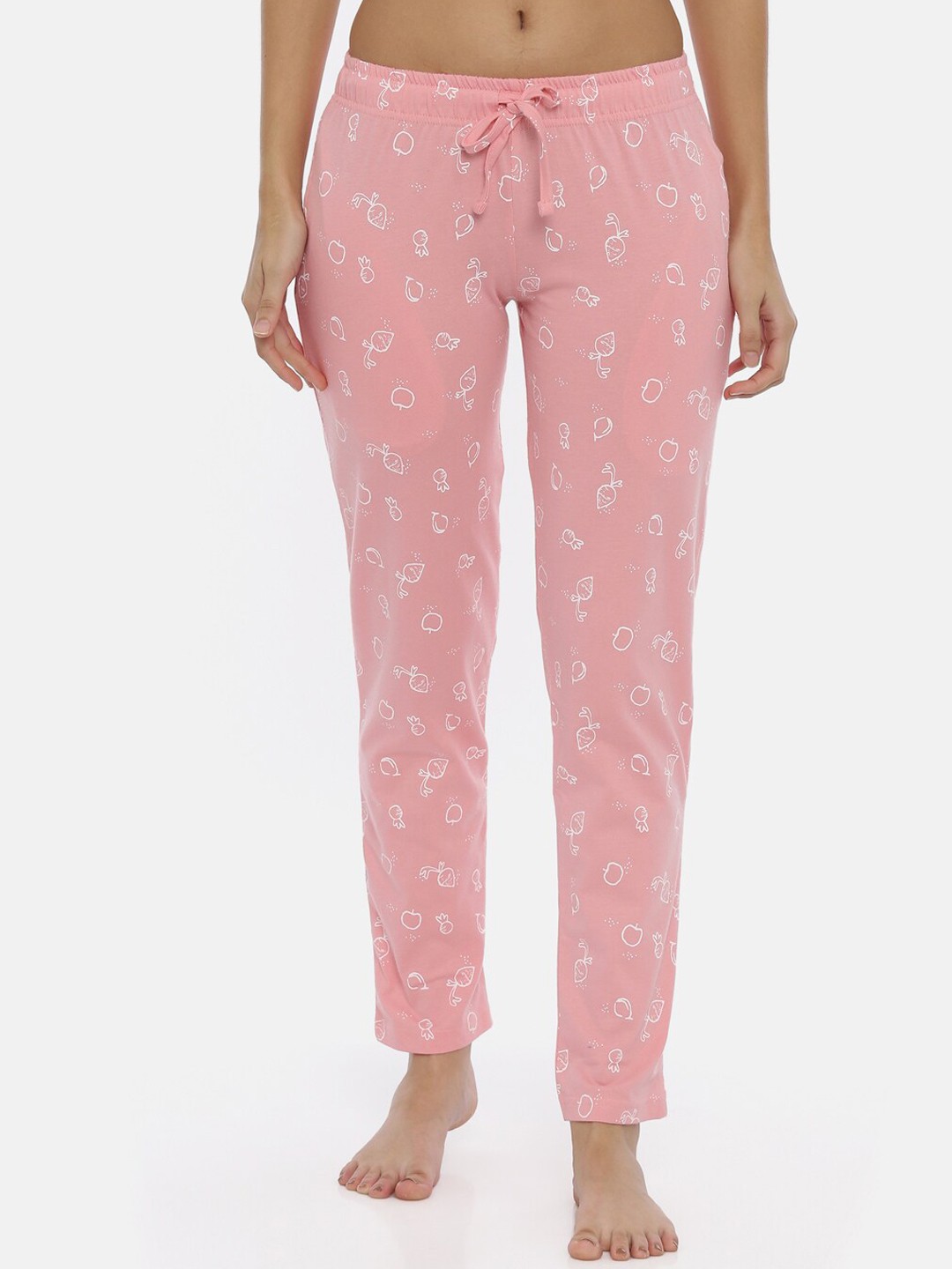 

3PIN Women Off-White & Pink Regular Fit Printed Pure Cotton Lounge Pants