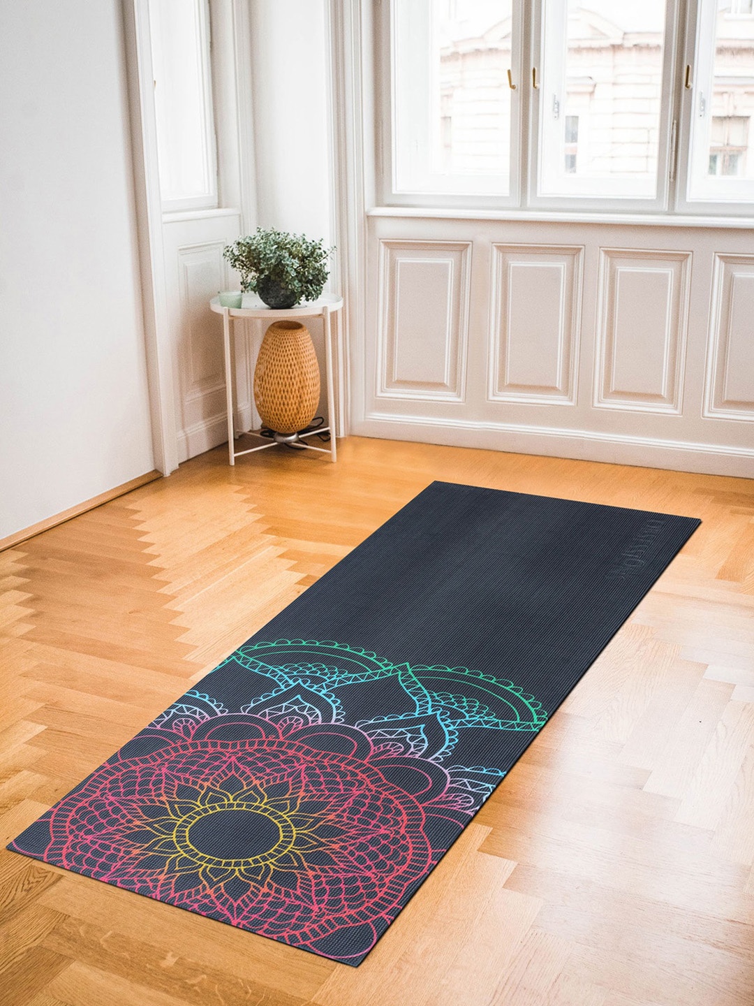 

OBSESSIONS Black & Pink Printed Rectangular Reversible Yoga Mat