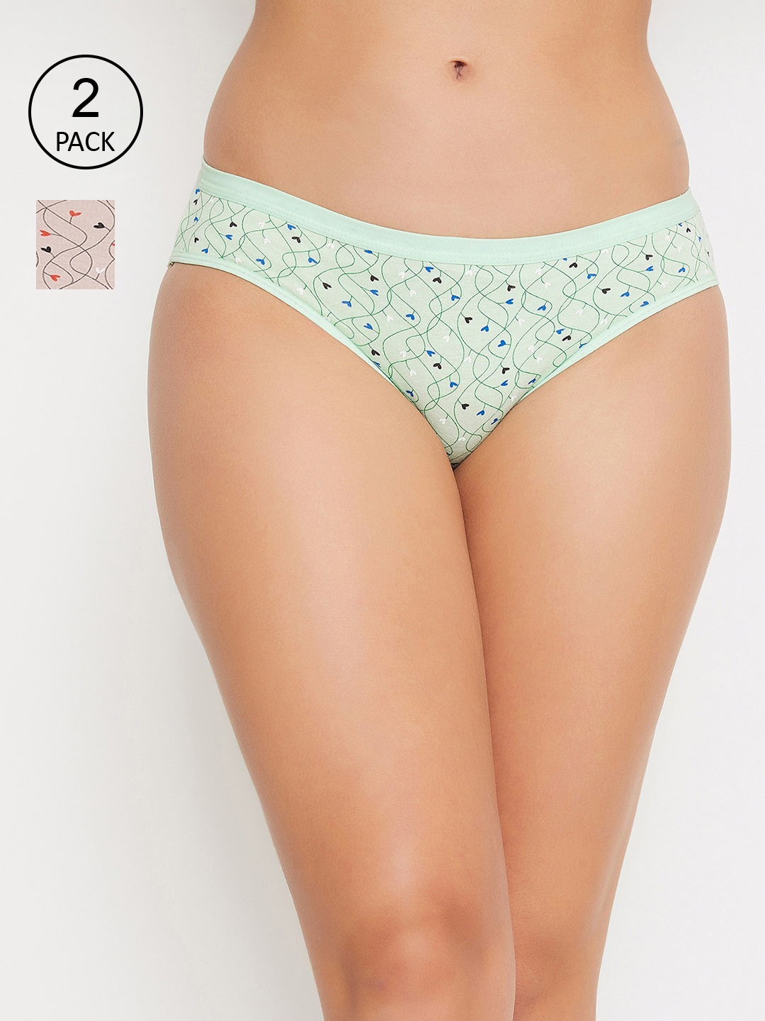 

Clovia Women Pack of 2 Printed Bikini Briefs COMPN1027, Grey