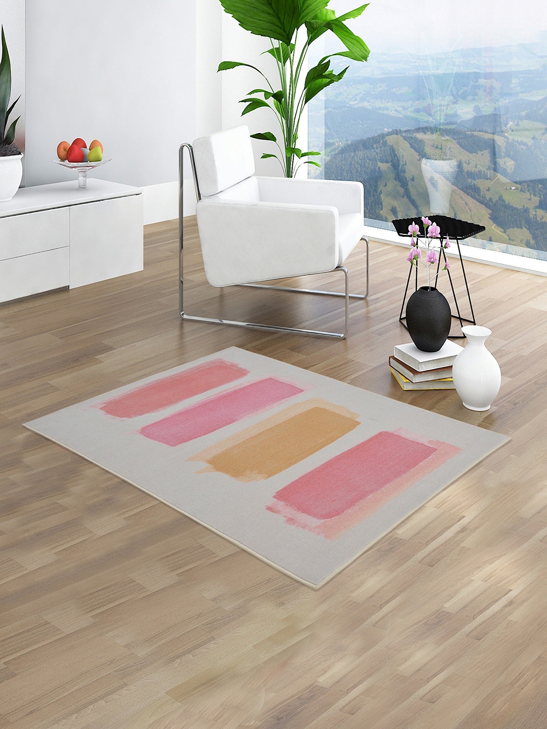 

RUGSMITH Pink & White Abstract Printed Anti-Skid Carpet