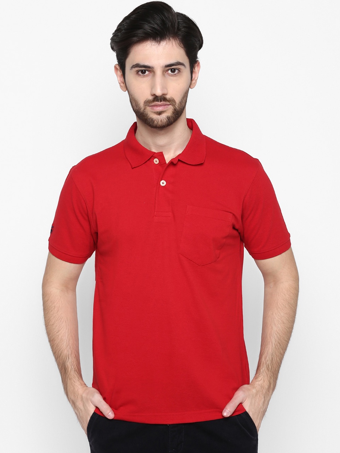 

Cantabil Men Red Solid Polo Collar T-shirt