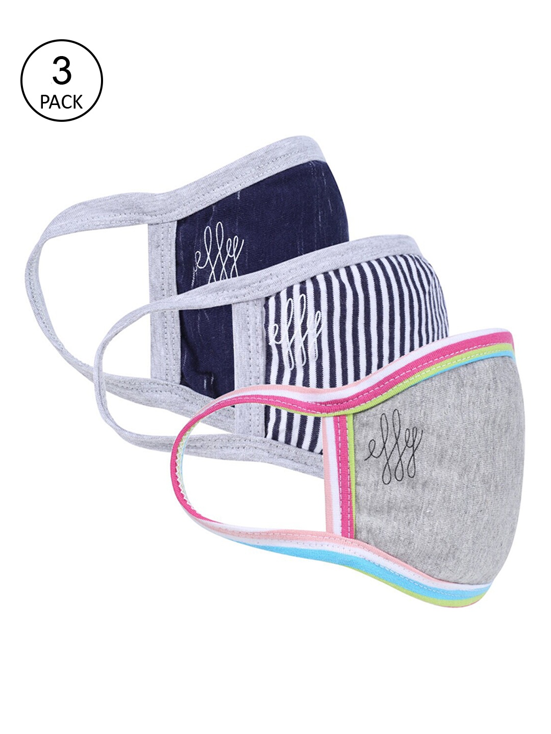 

effy Men Pack Of 3 2-Py Reusable Cloth Masks, Grey