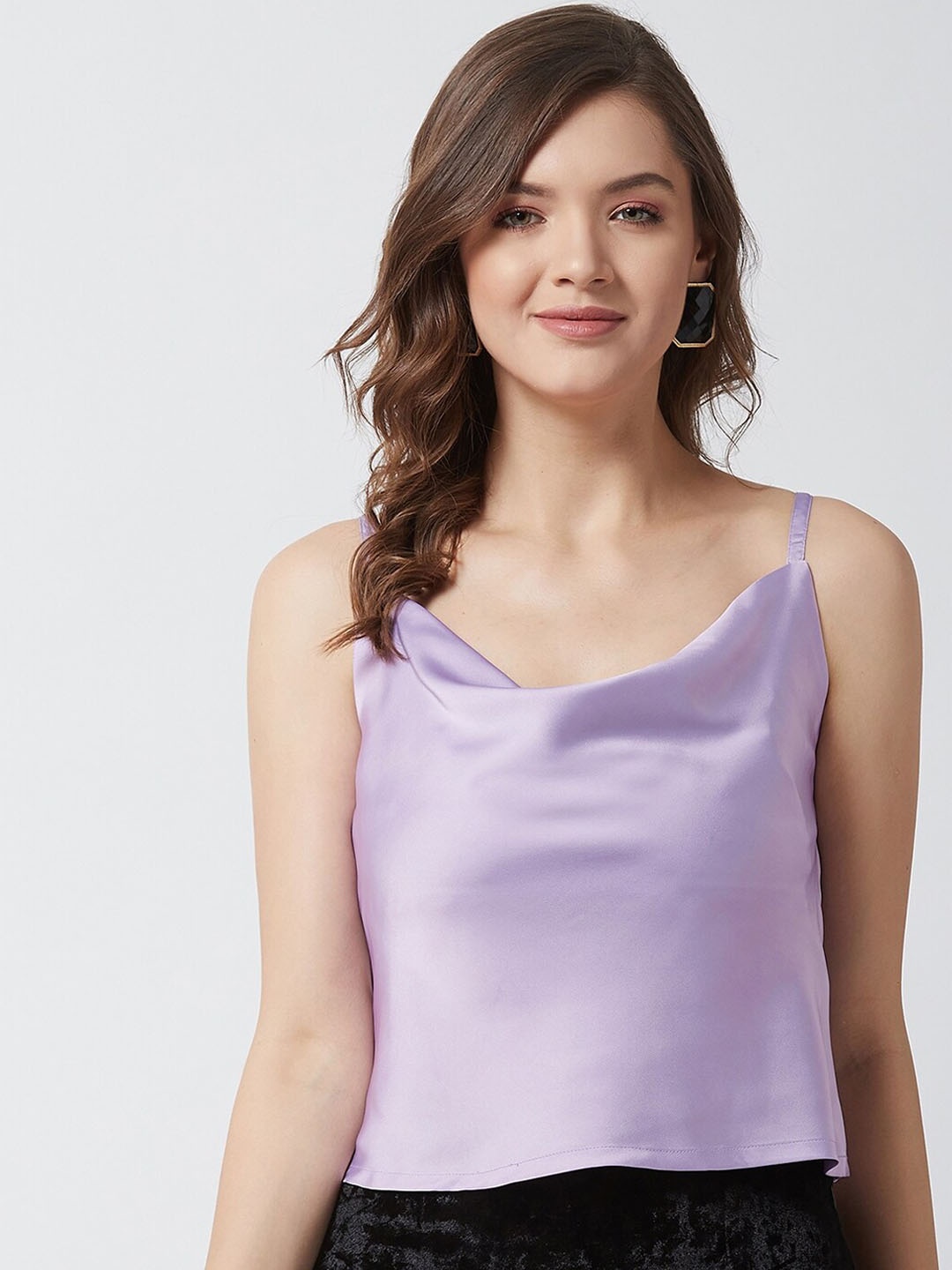 

Magre Lavender Cowl Neck Satin Regular Top