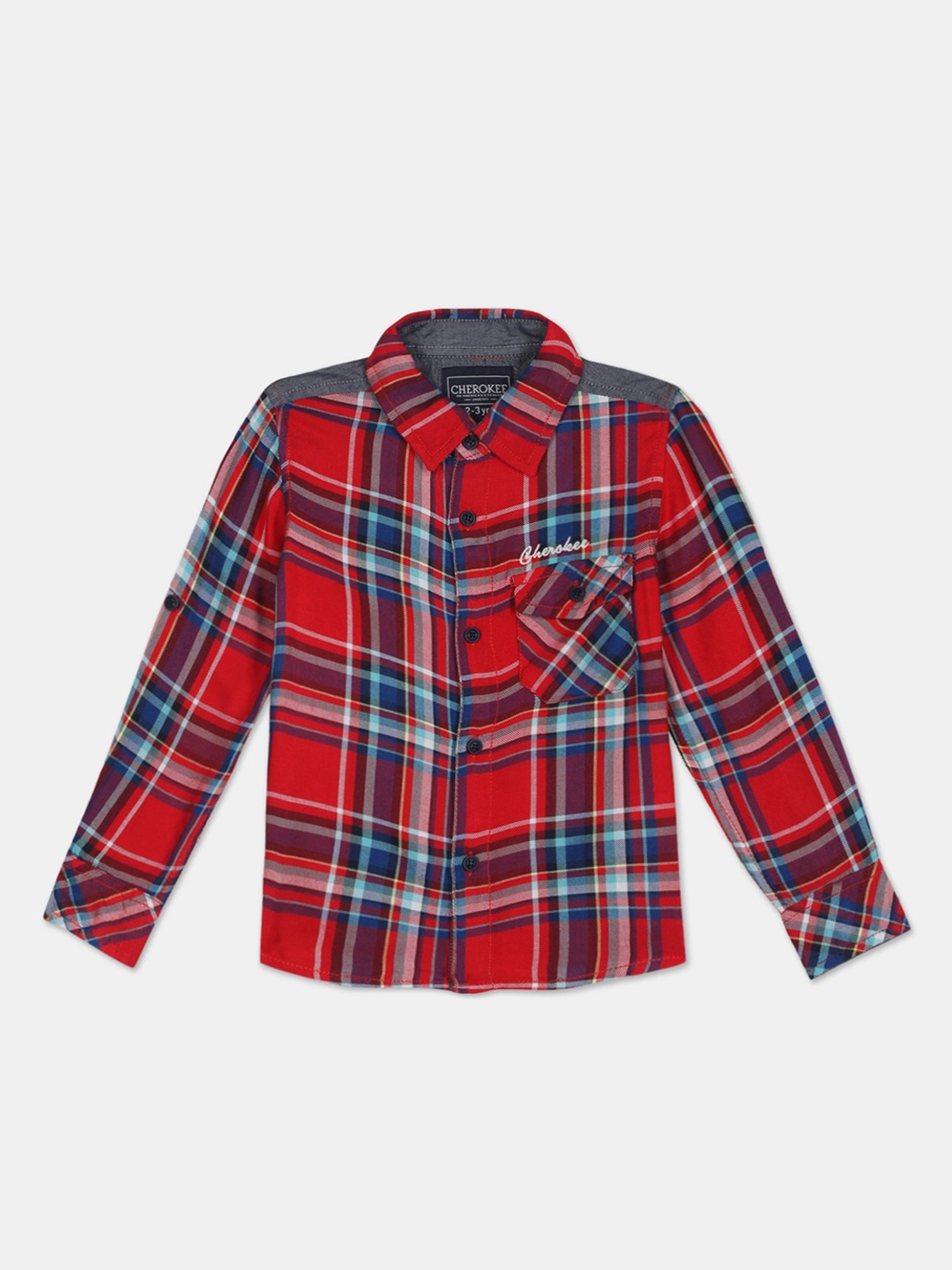 Cherokee Boys Red Regular Fit Checked Casual Shirt