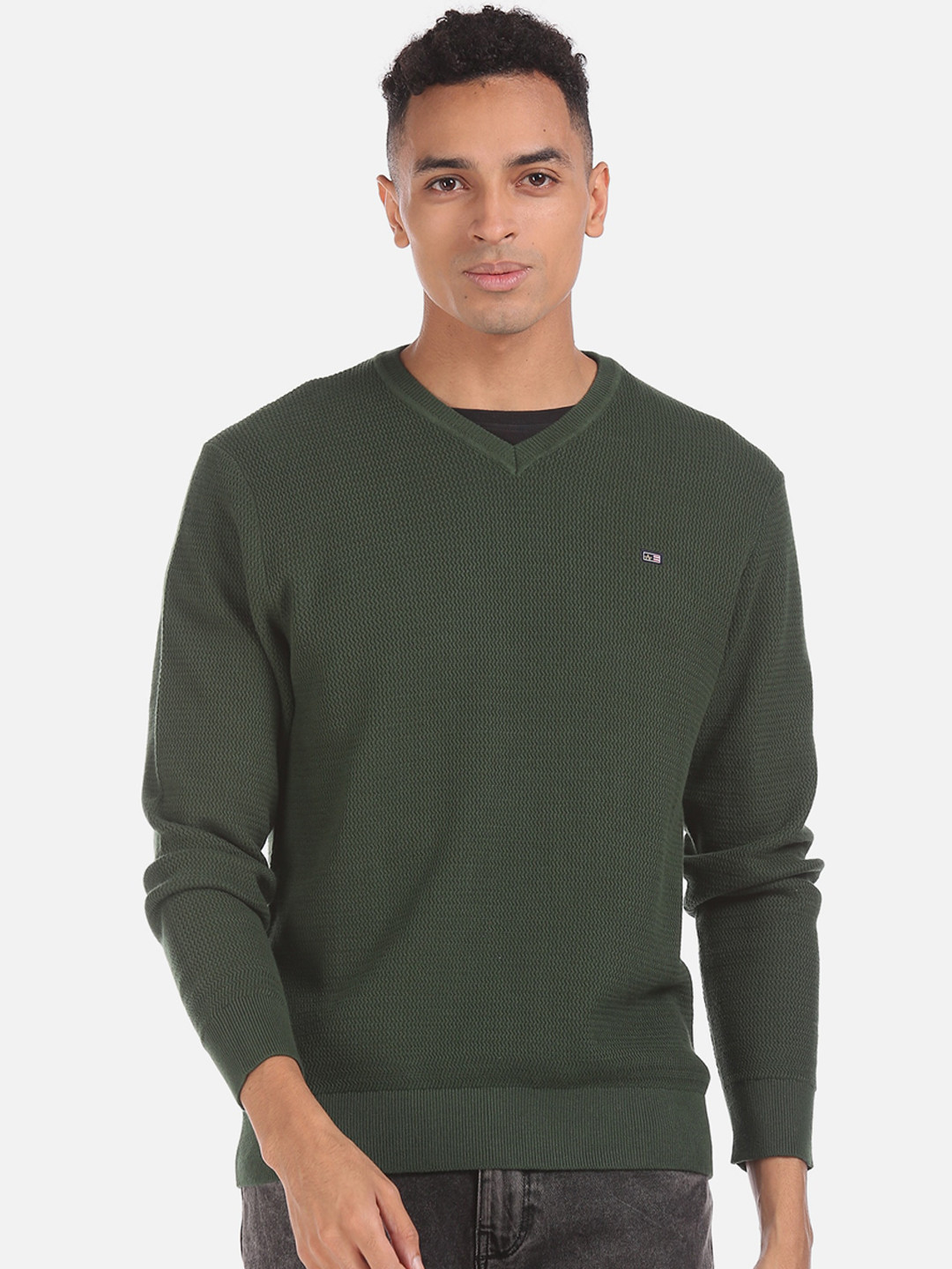 

Arrow Sport Men Green Self Design Pullover Sweater