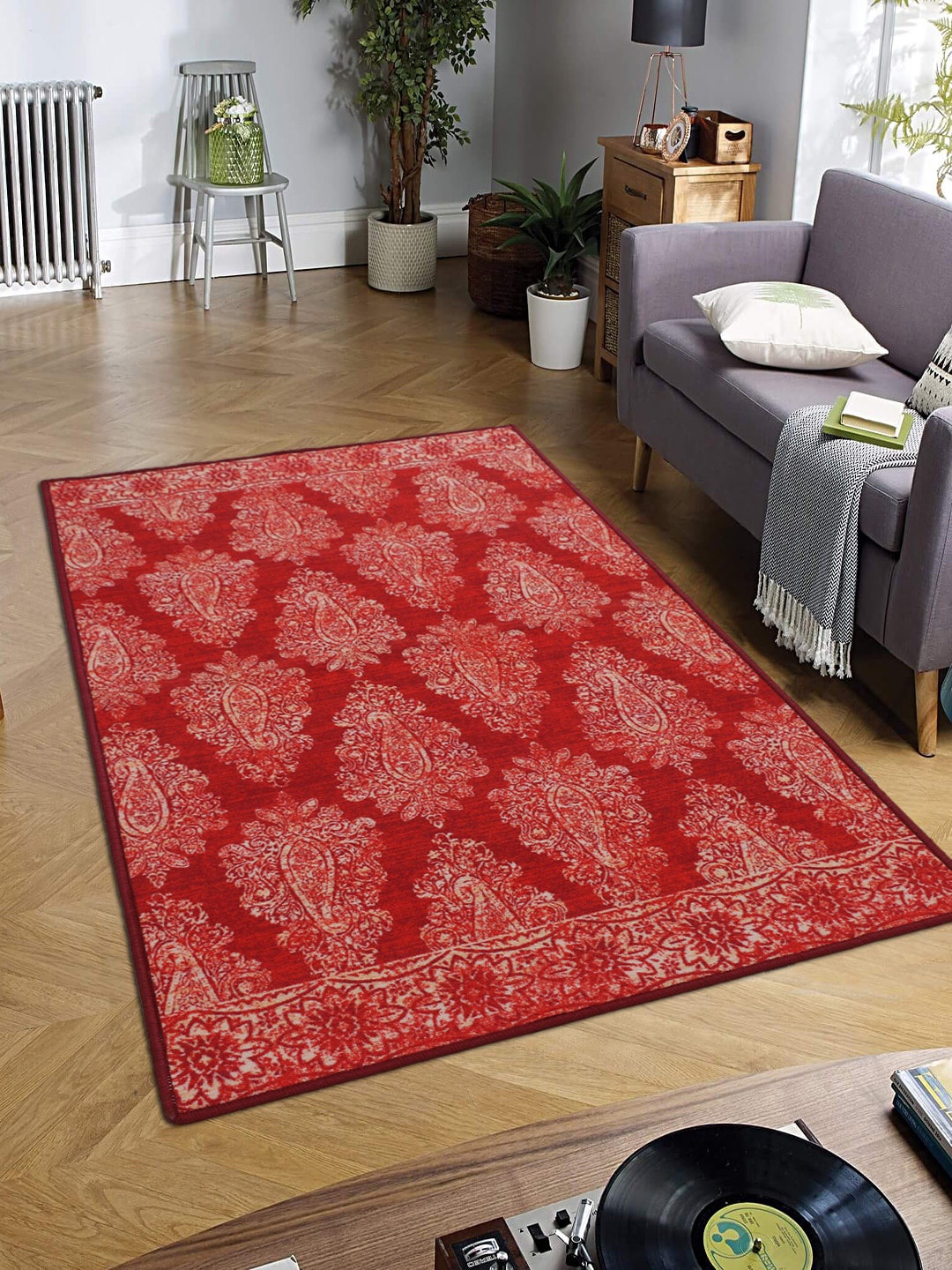 

RUGSMITH Red & Beige Digital Printed Anti-Skid Carpets
