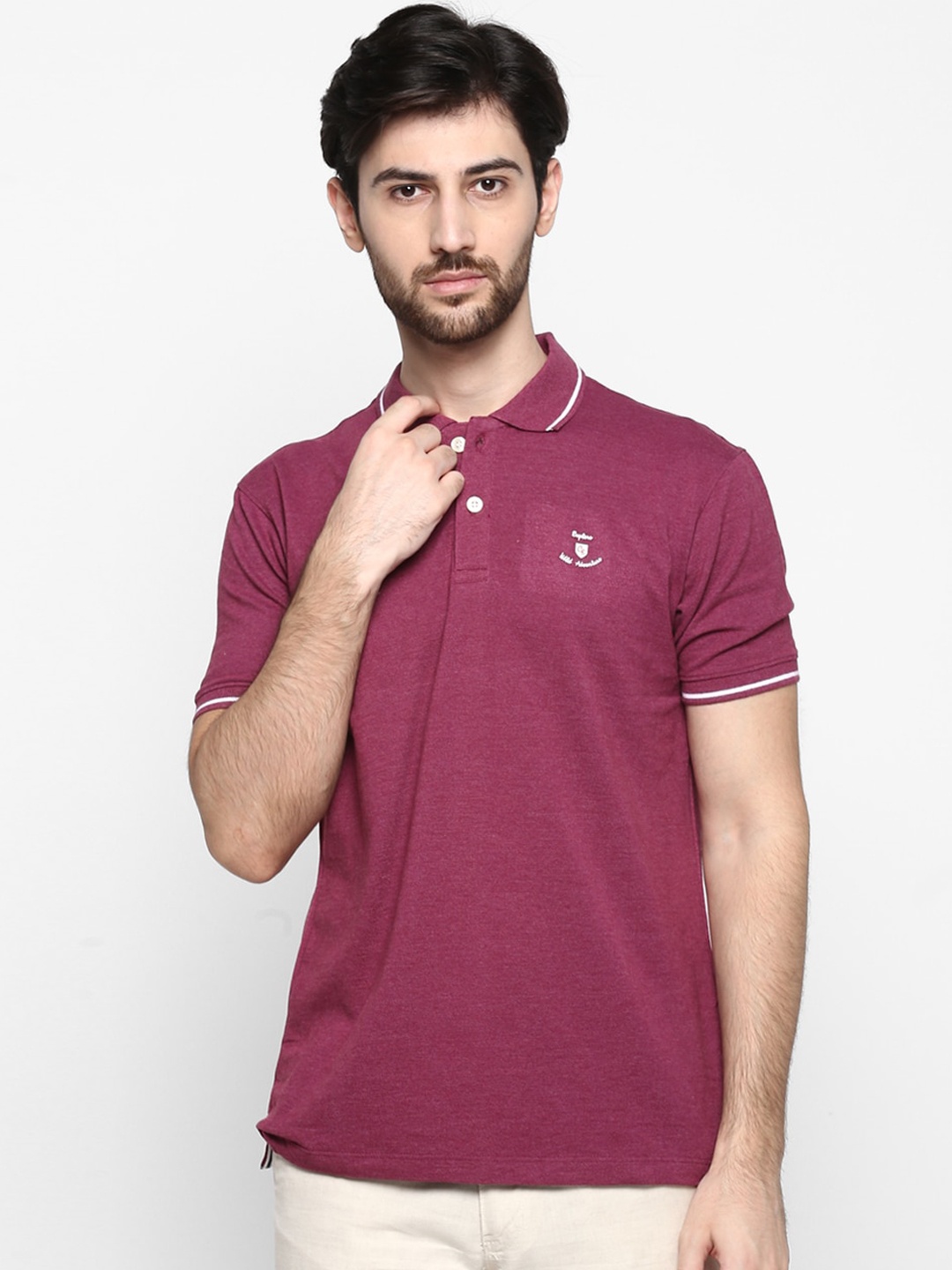 Cantabil Men Pink Solid Polo Collar T-shirt