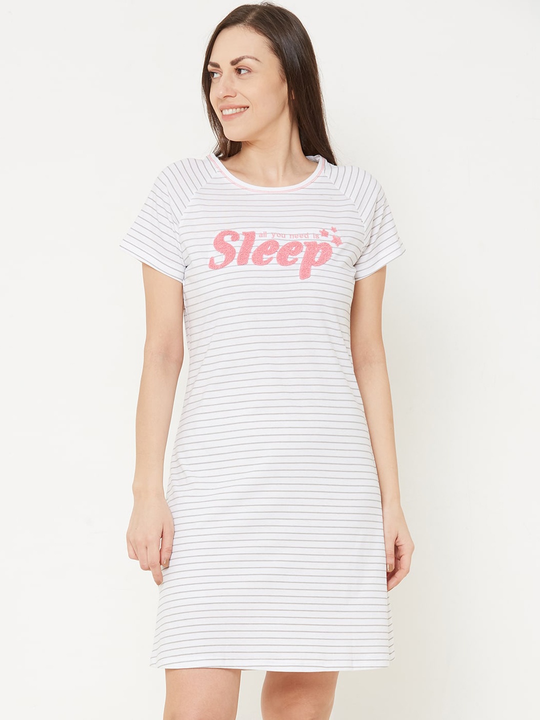 

Sweet Dreams White & Pink Striped Nightdress