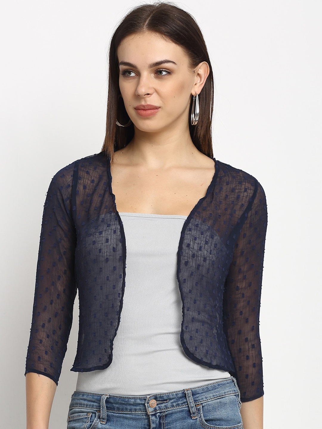 

Rute Women Navy Blue Self Design Open Front Shrug