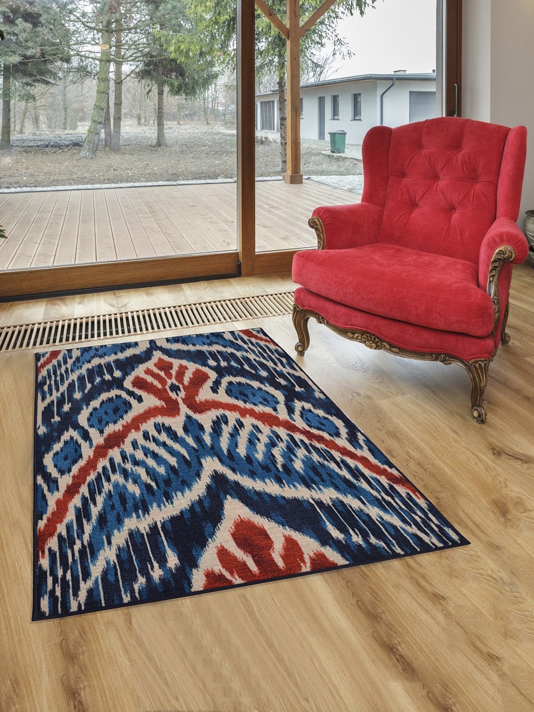 

RUGSMITH Navy Blue & Red Ethnic Motifs Printed Anti-Skid Carpet