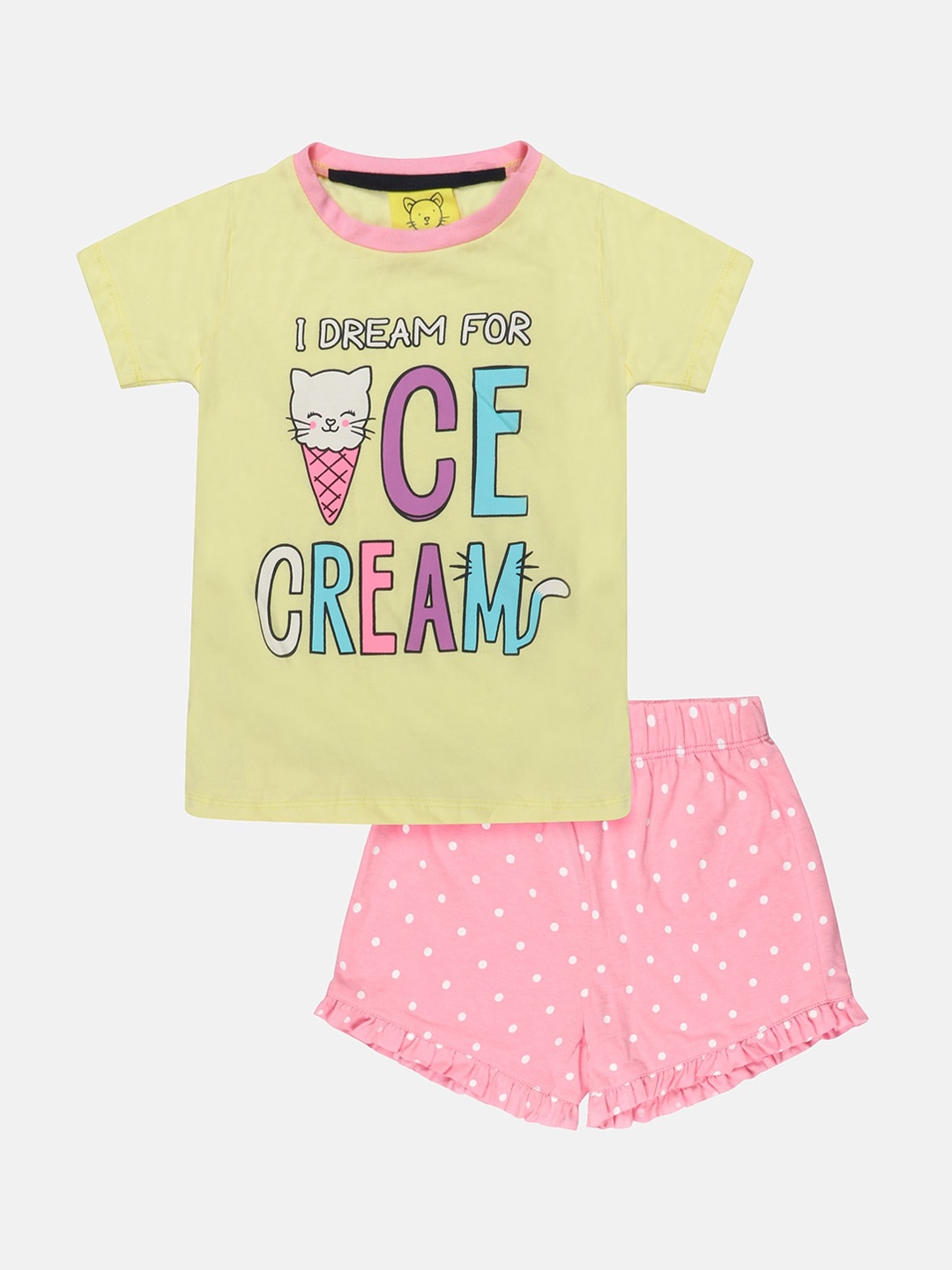 

Lazy Shark Girls Lime Green & Pink Printed T-shirt with Shorts