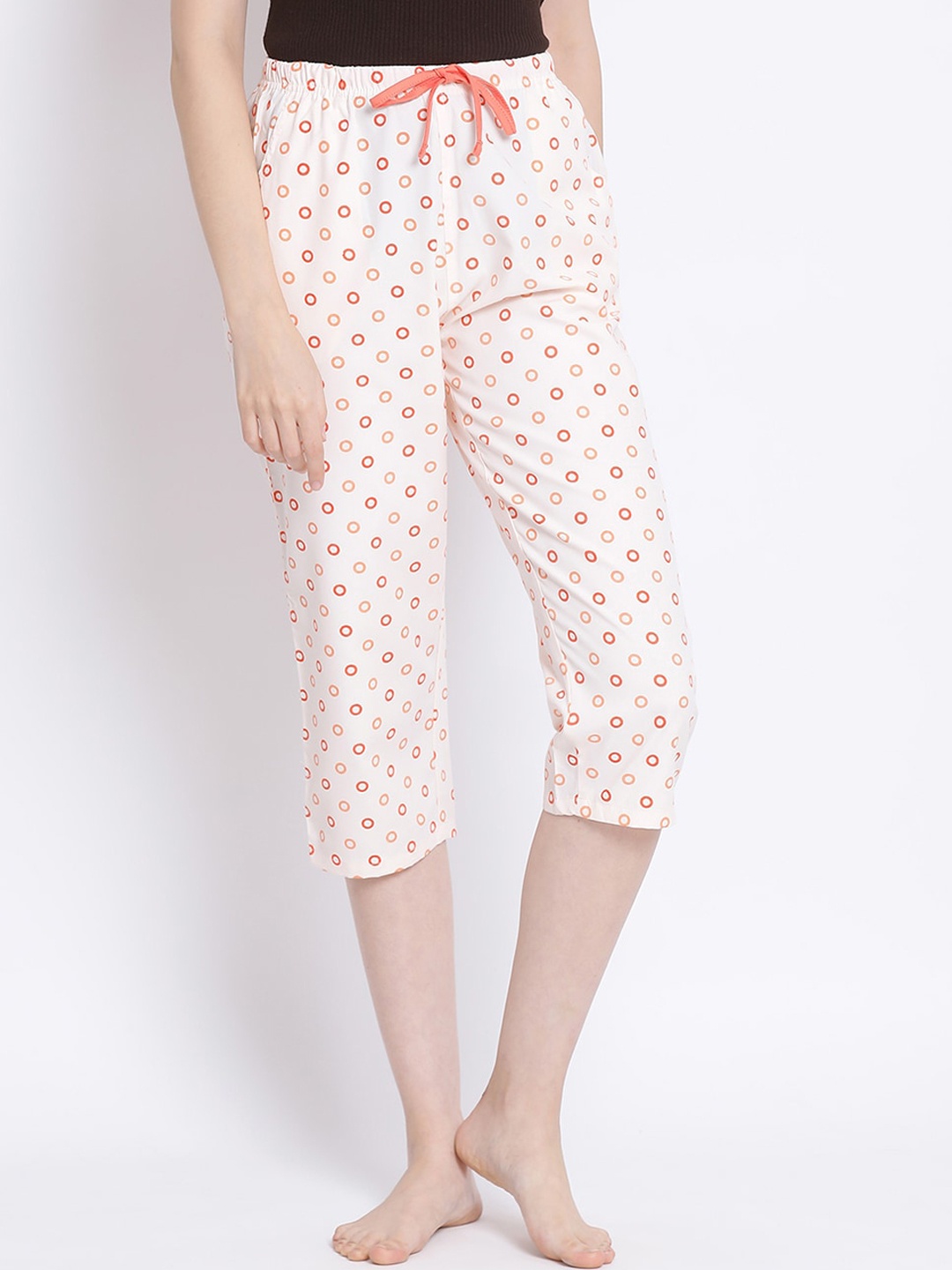 

Kanvin Women White & Orange Printed Lounge Capris