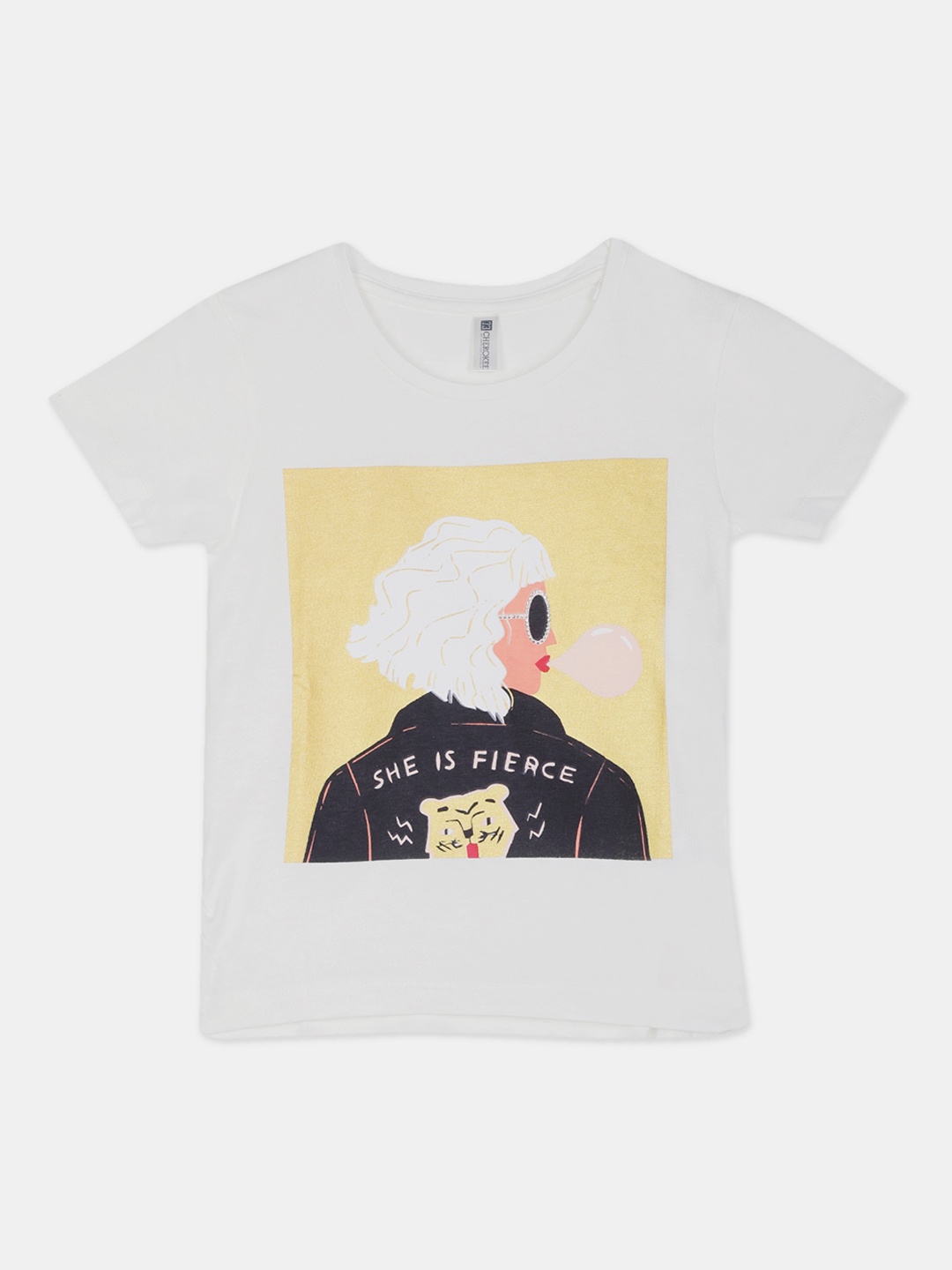 

Cherokee Girls Off-White Printed Round Neck T-shirt