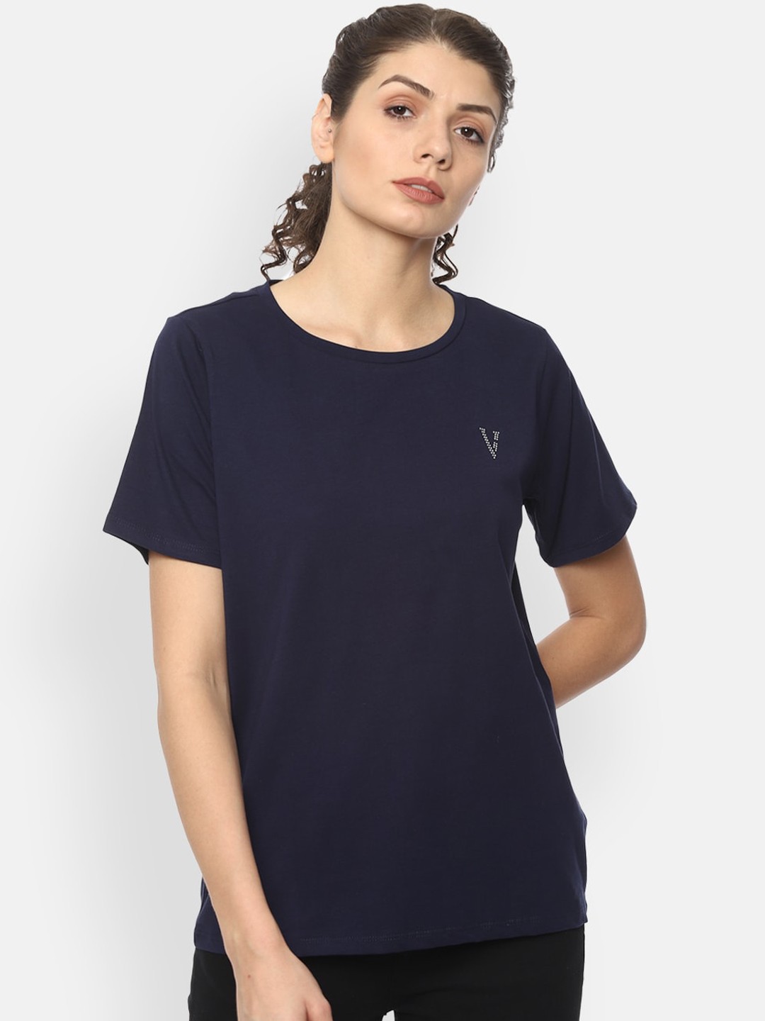 

Van Heusen Woman Navy Blue Pure Cotton Regular Top