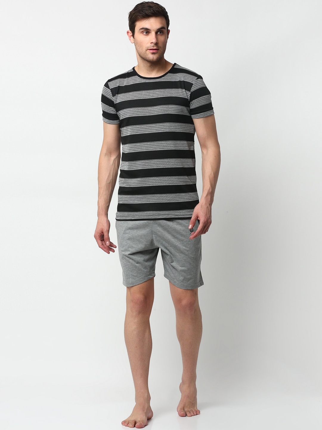 

VIMAL JONNEY Men Black & Grey Striped Night suit