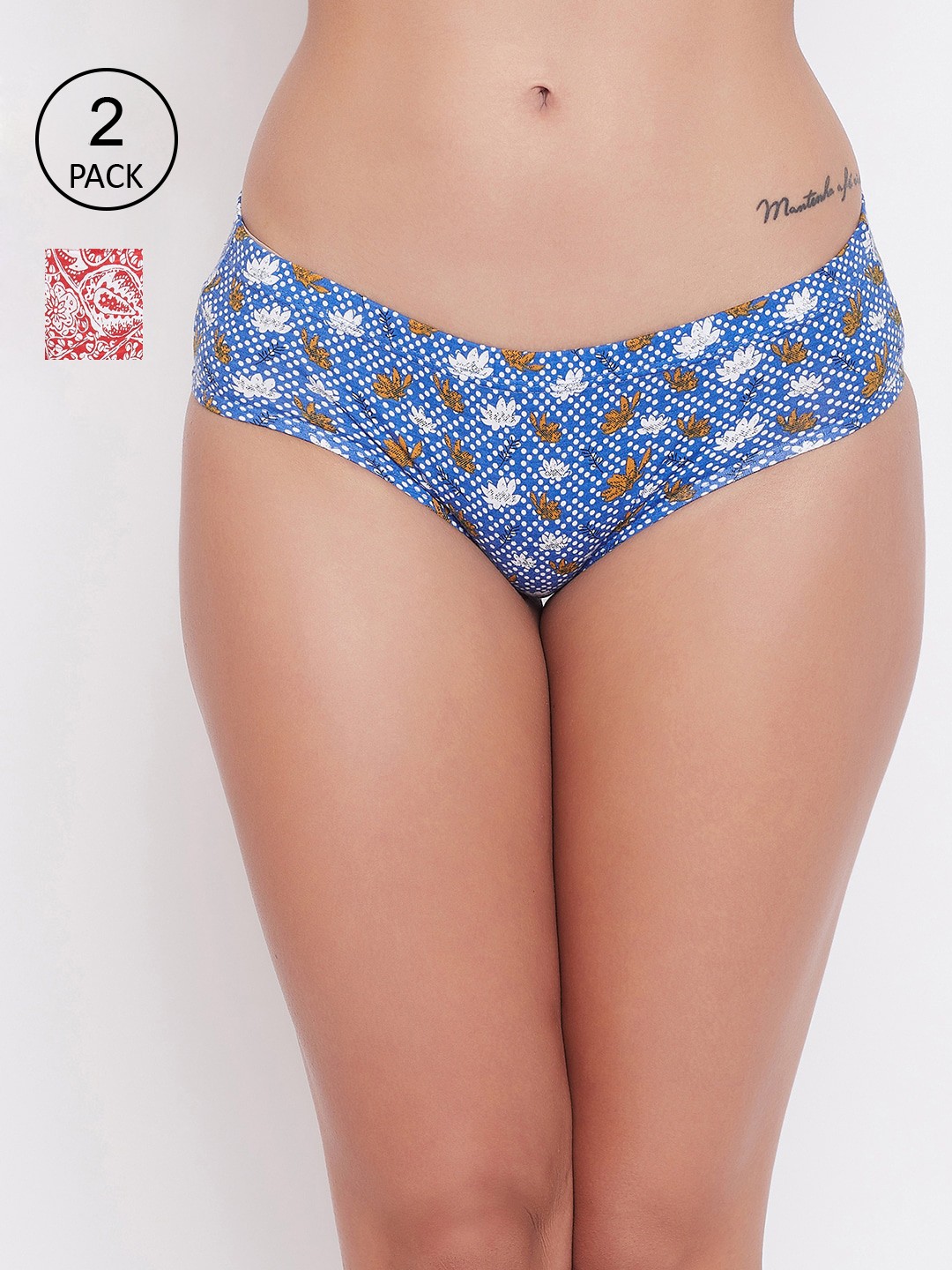 

Clovia Women Pack of 2 Printed Hipster Briefs COMPN1011, Blue