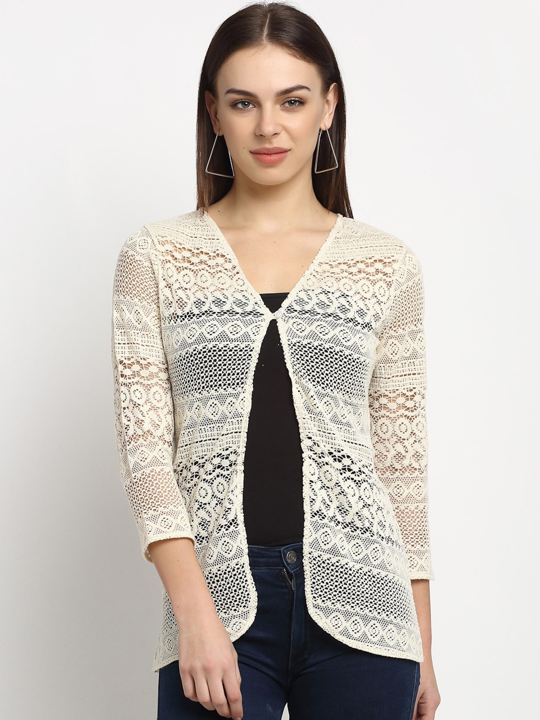 

Rute Women Off-White Self Design Cotton Open Front Shrug