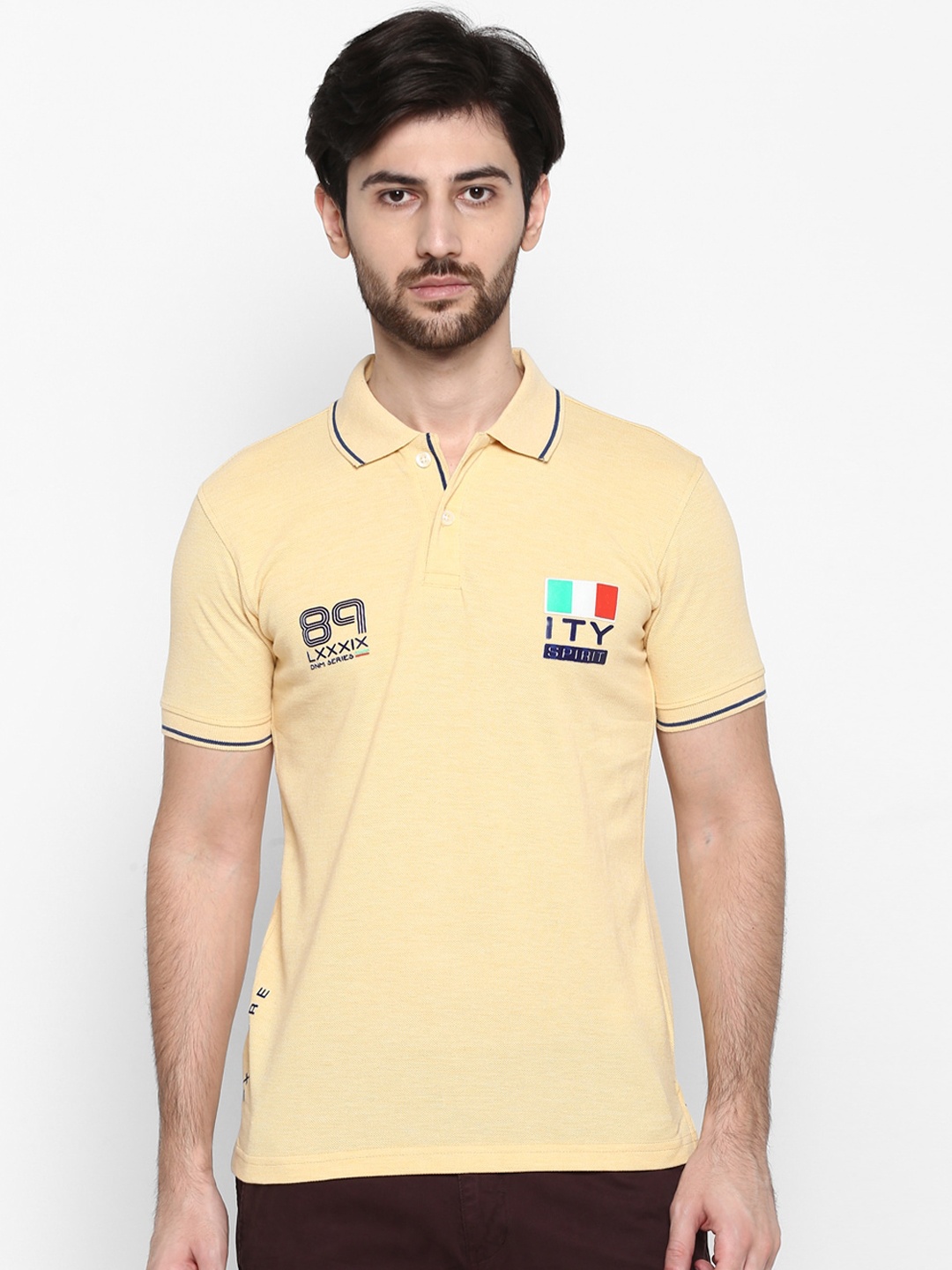 

Cantabil Men Yellow Solid Polo Collar T-shirt