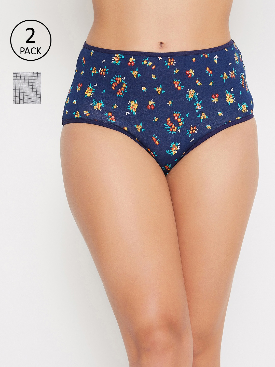 

Clovia Women Pack Of 2 Grey & Blue Printed Hipster Briefs COMPN1001S