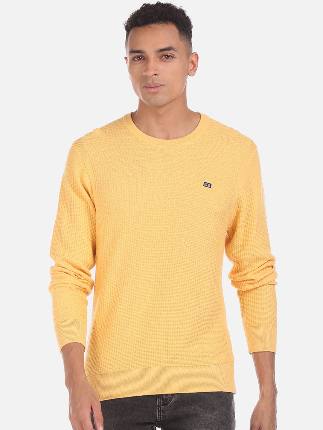 

Arrow Sport Men Yellow Self Design Pullover Sweater