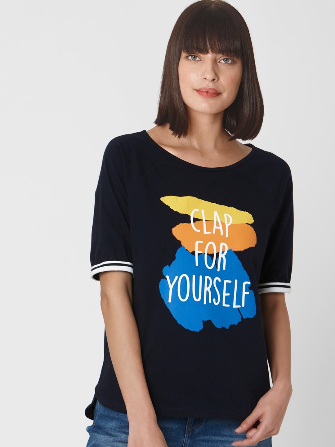 

Vero Moda Women Navy Blue Printed Round Neck T-shirt