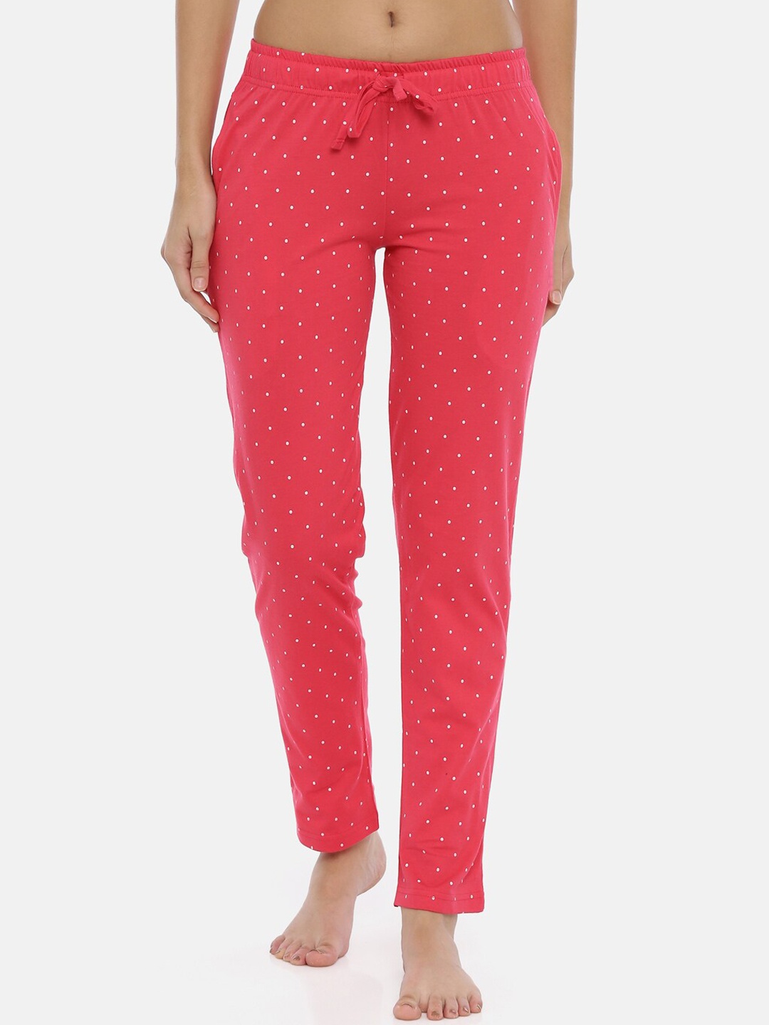 

3PIN Women Pink & White Polka Dot Printed Pure Cotton Lounge Pants
