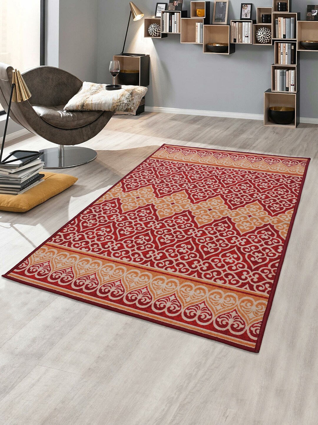 

RUGSMITH Red & Beige Ethnic Motifs Printed Anti-Skid Carpet