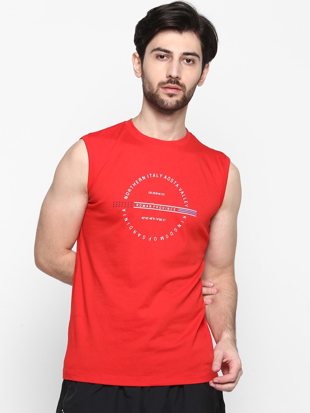 

Cantabil Men Red Printed Round Neck T-shirt