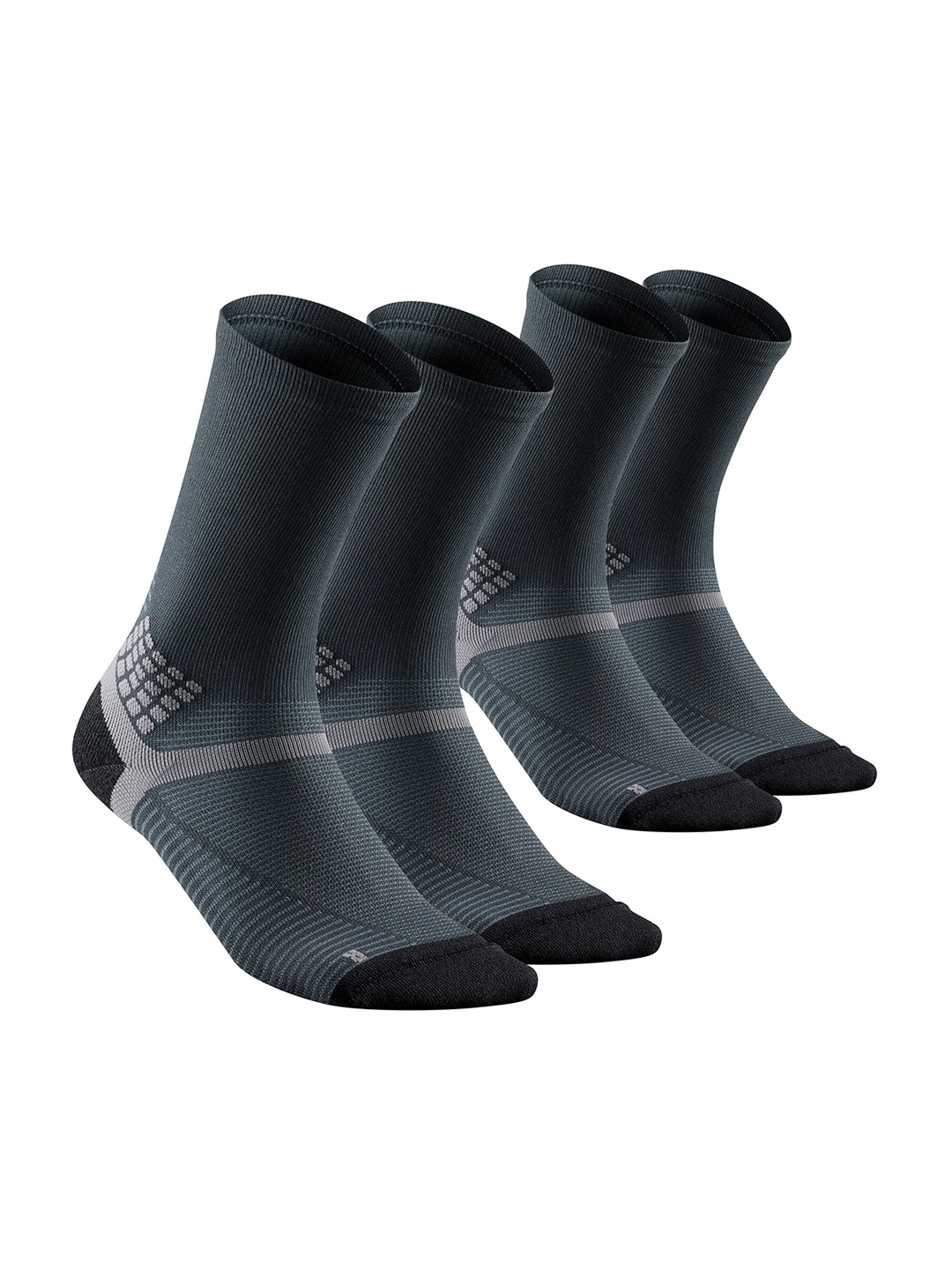 

Quechua By Decathlon Unisex Anti Blister Quick Drying High Ankle Hiking Socks - Pack Of 2, Grey