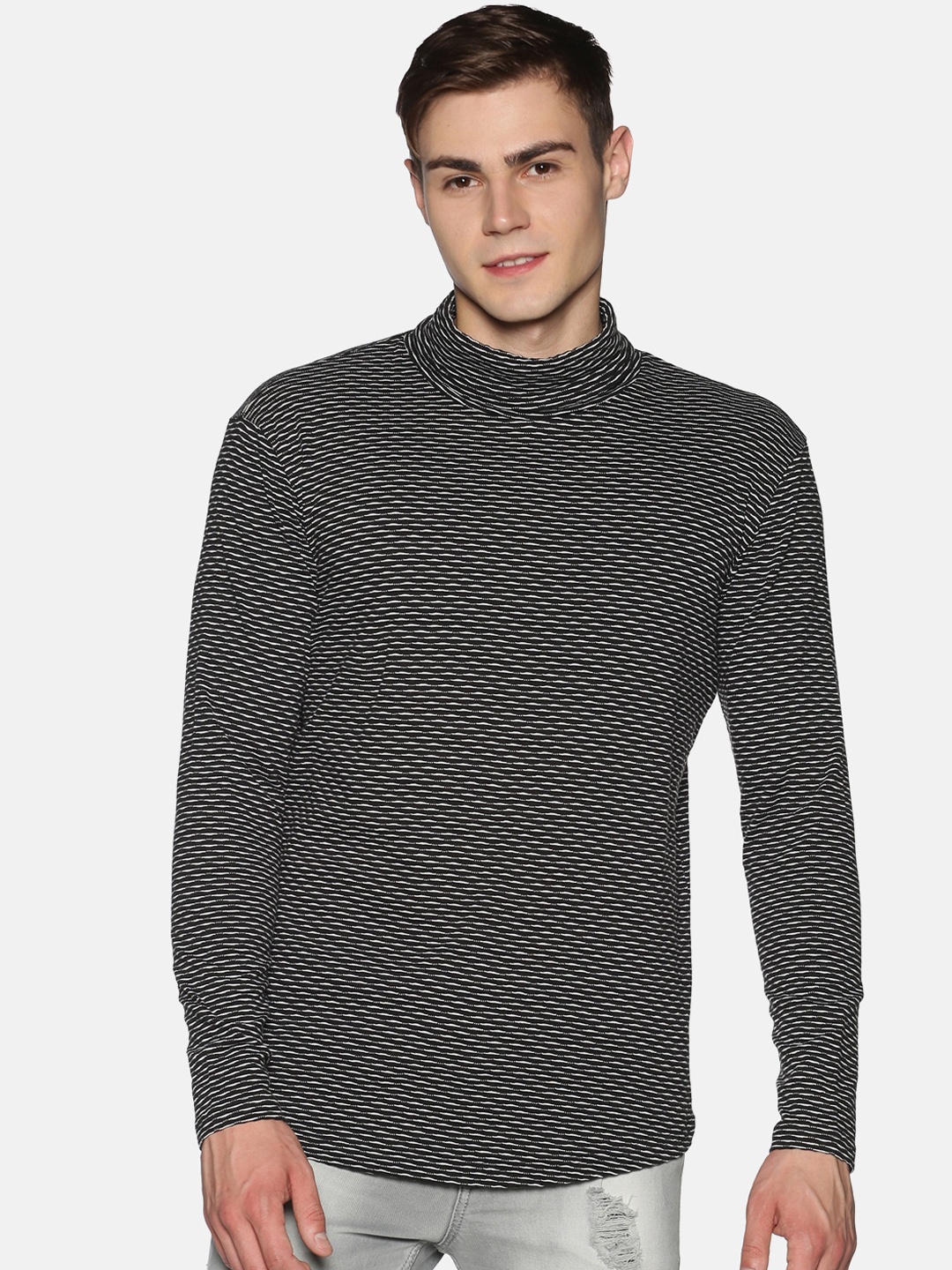 

UrGear Men Black Self Design High Neck T-shirt