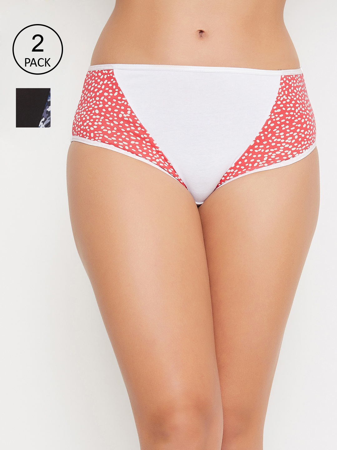 

Clovia Women Pack Of 2 Printed Hipster Briefs-COMPN1026, Black