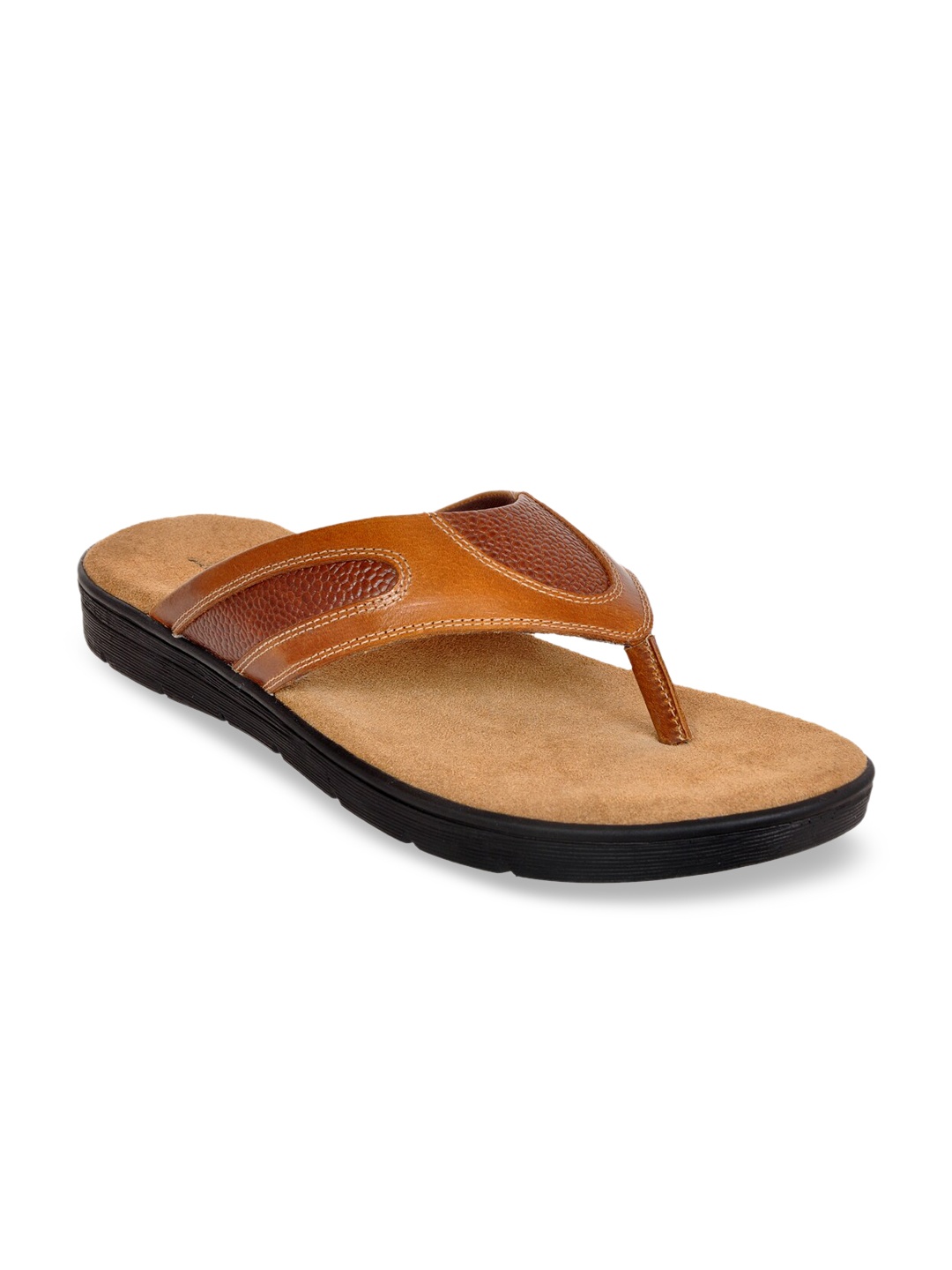 Allen Cooper Men Tan Brown Leather Comfort Sandals