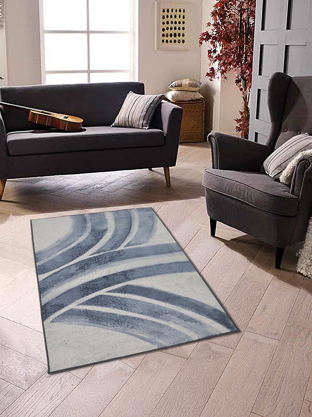 

RUGSMITH Grey & Blue Geometric Printed Anti-Skid Carpet