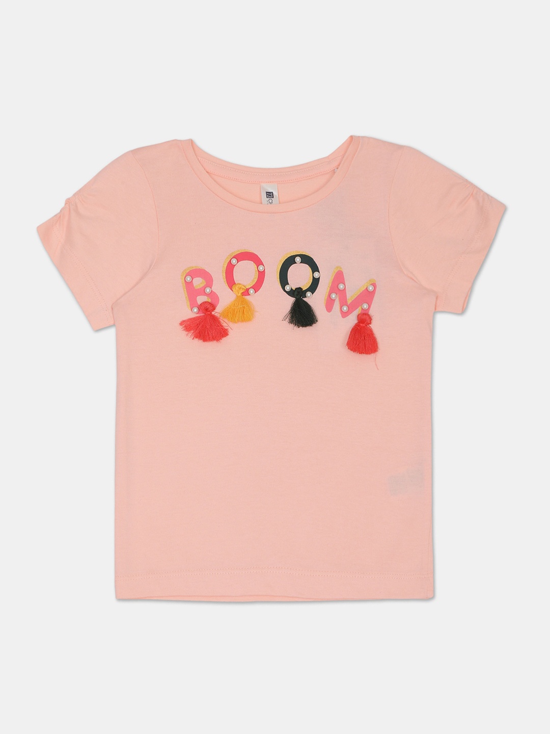 

Cherokee Girls Peach-Coloured Printed Round Neck T-shirt