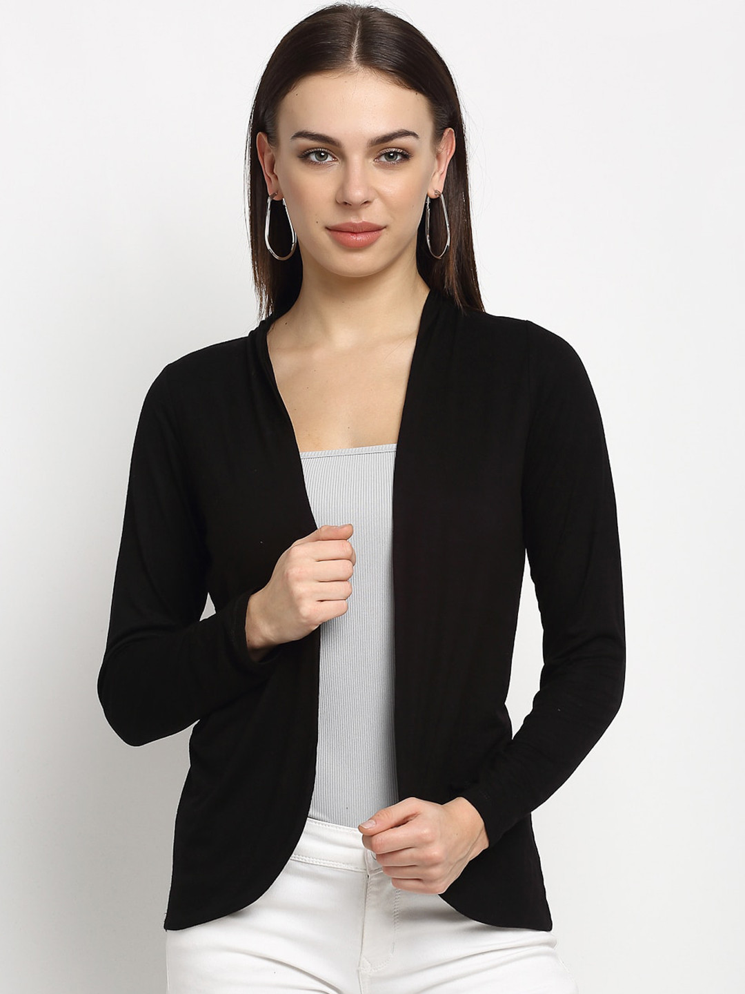 

Rute Women Black Solid Open Front Shrug