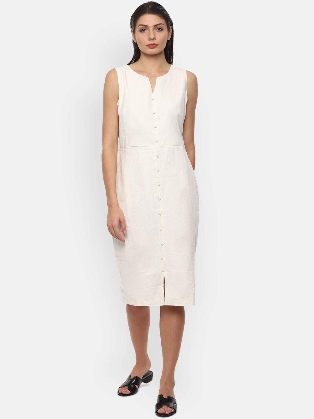 

Van Heusen Woman Women Cream-Coloured Solid Sheath Dress