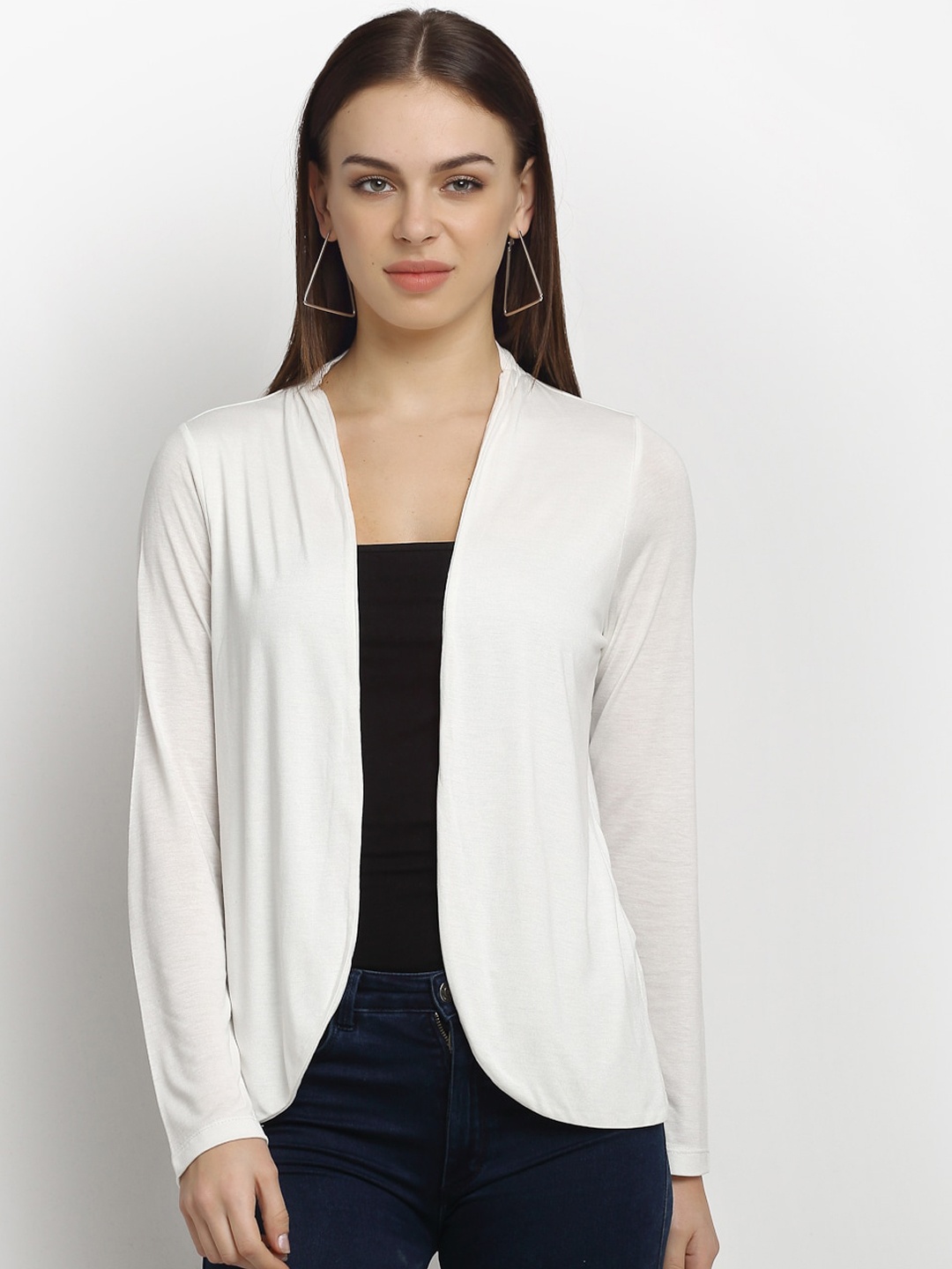 

Rute Women White Solid Open Front Shrug