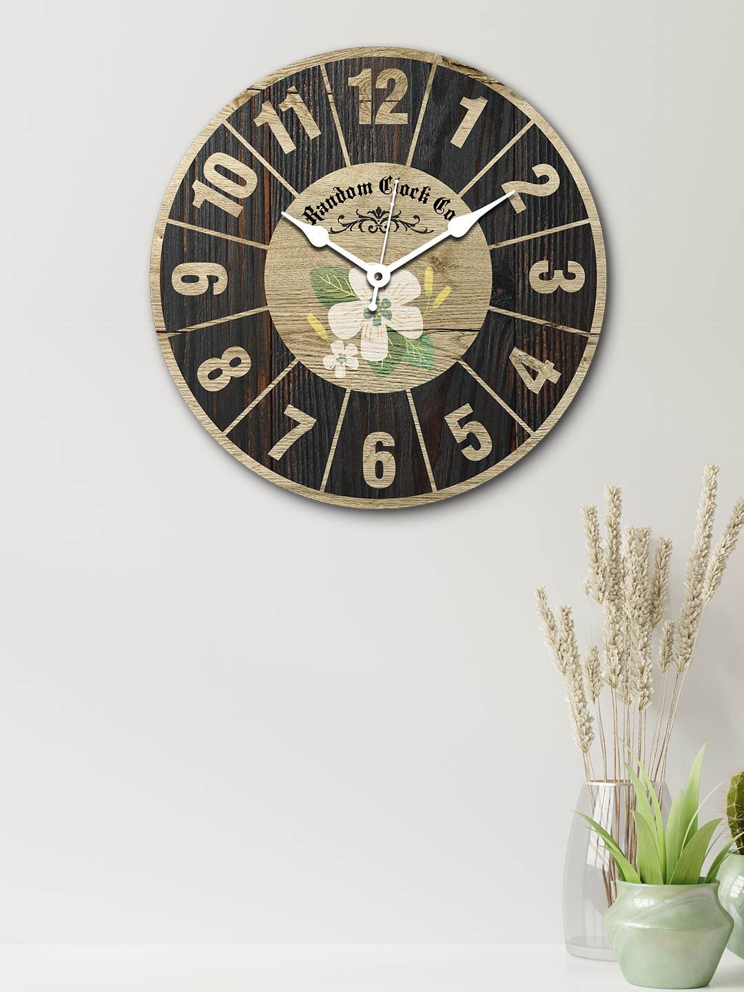 RANDOM Brown & Beige Round Printed 29.2 cm Analogue Wall Clock